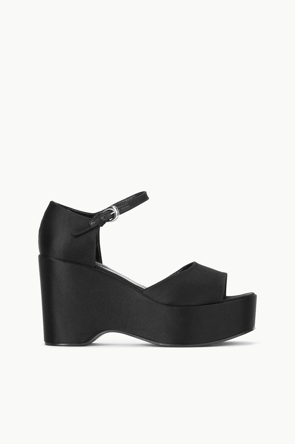 90s-Inspired Satin Platform Sandals with Ankle Strap | Stella Black