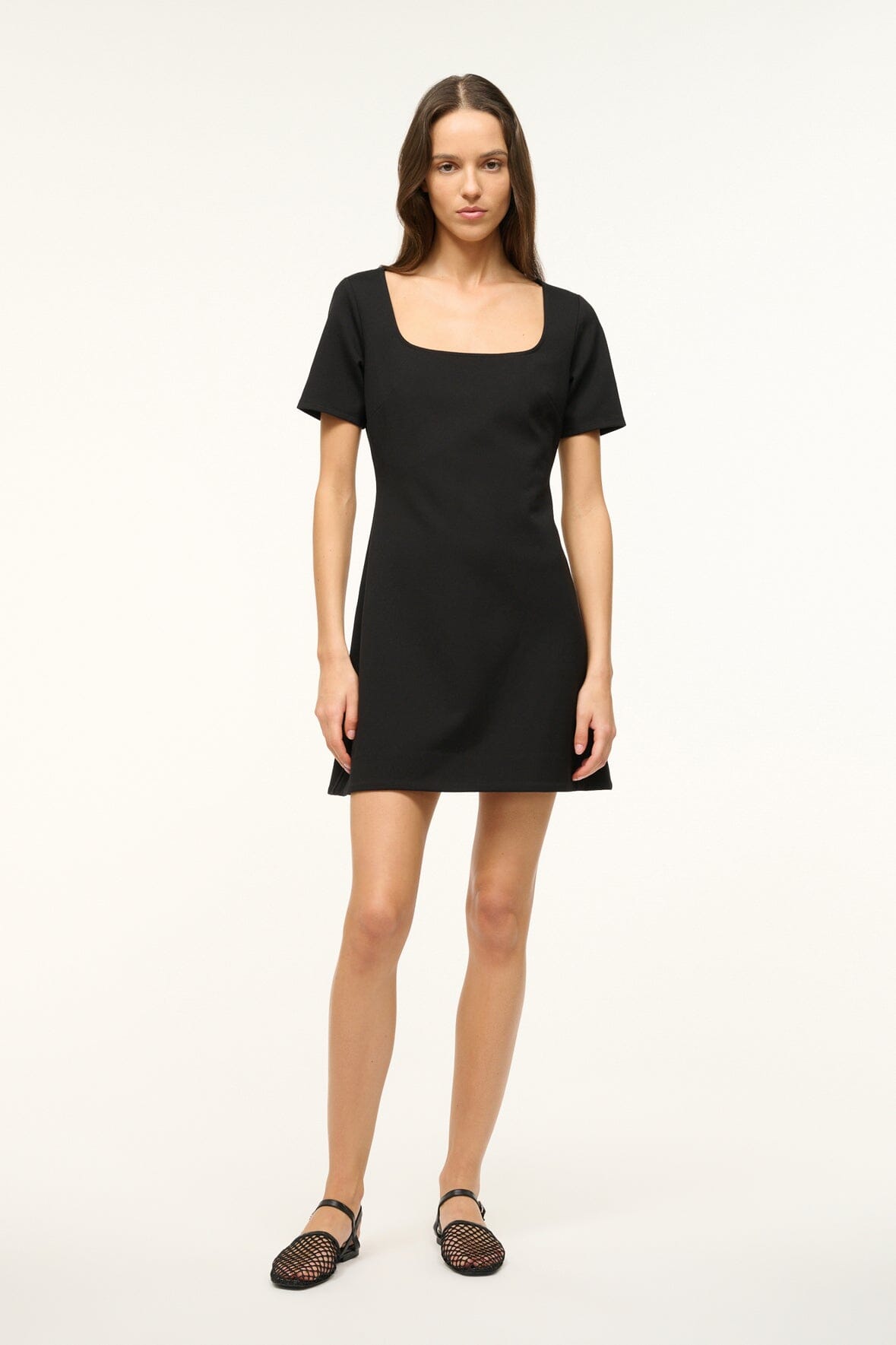 Black Square Neck Mini Dress with A-Line Skirt | Stern