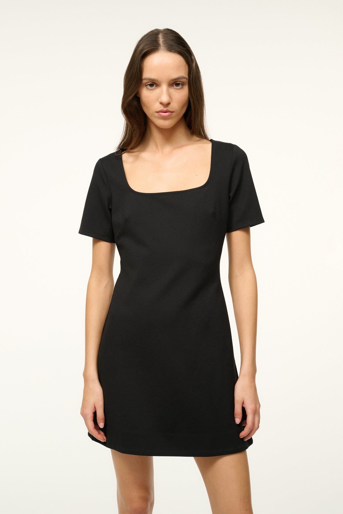 Black Square Neck Mini Dress with A-Line Skirt | Stern