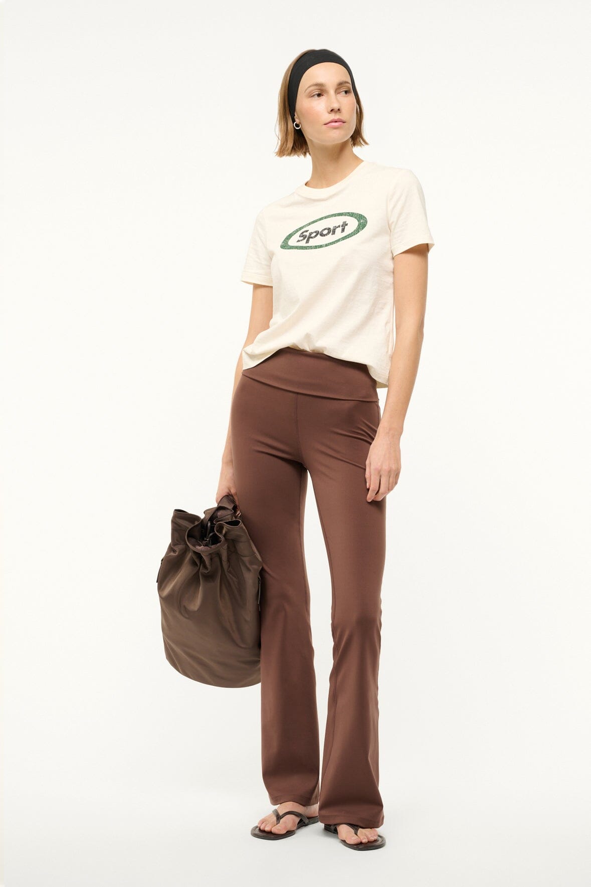 Flared Yoga Leggings with Wide Waistband | Stride Pant Dark Oak