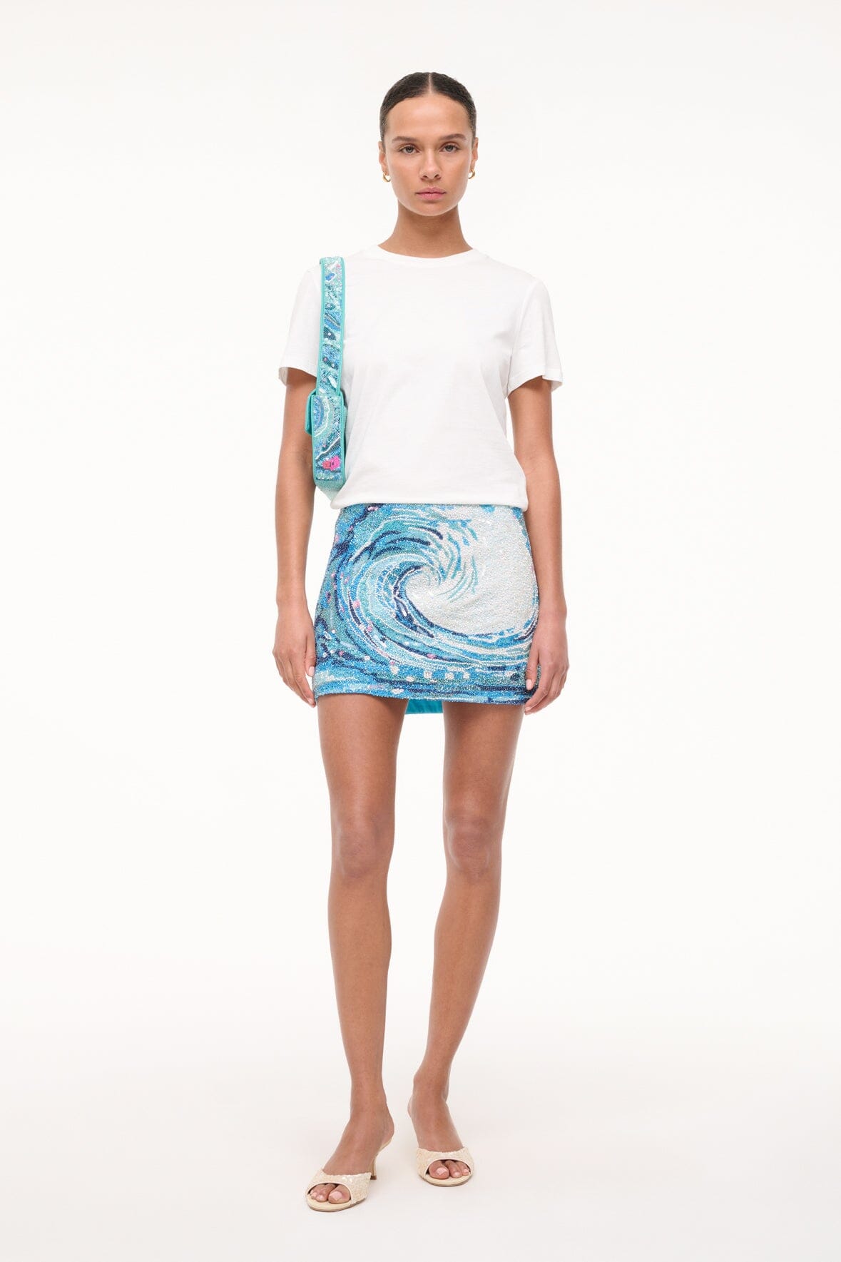 Low Waist Mini Skirt with Hand-Beaded Tidal Wave Print | Supernova
