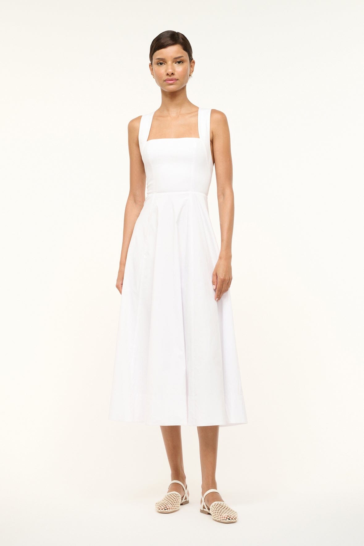 White Empire Waist Midi Dress with Cross-Back Straps | Teresa