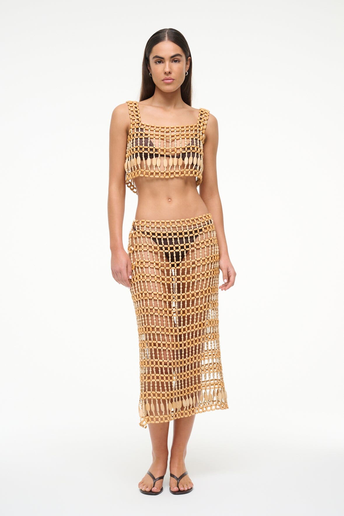 Natural Cropped Tank Top with Wood Beads & Square Neckline | Thatch Top