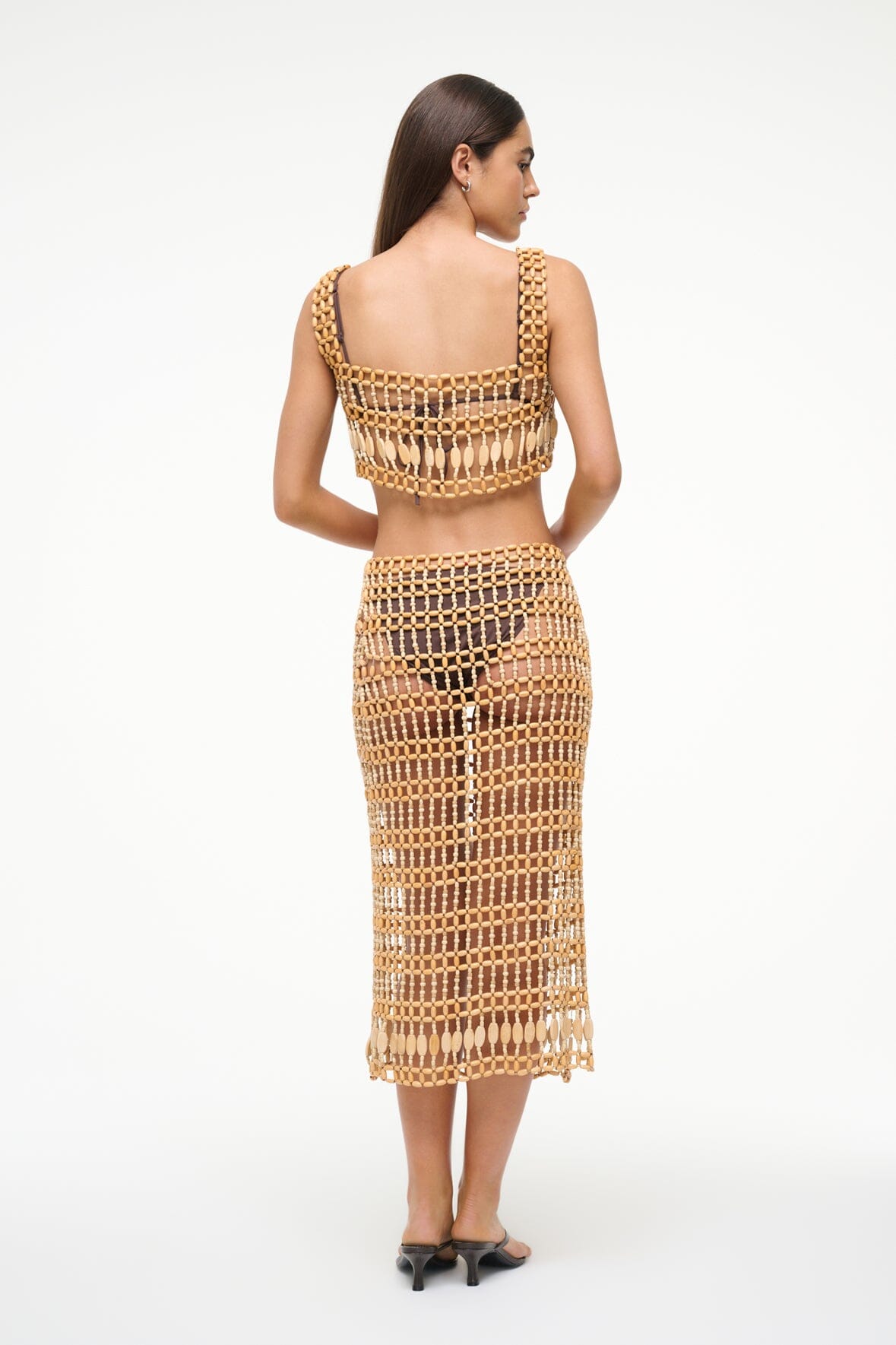 Natural Cropped Tank Top with Wood Beads & Square Neckline | Thatch Top
