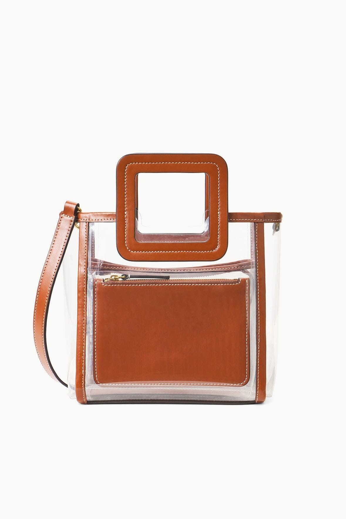 Clear PVC Mini Shirley Bag for Stadium Events | Tan Leather Trim