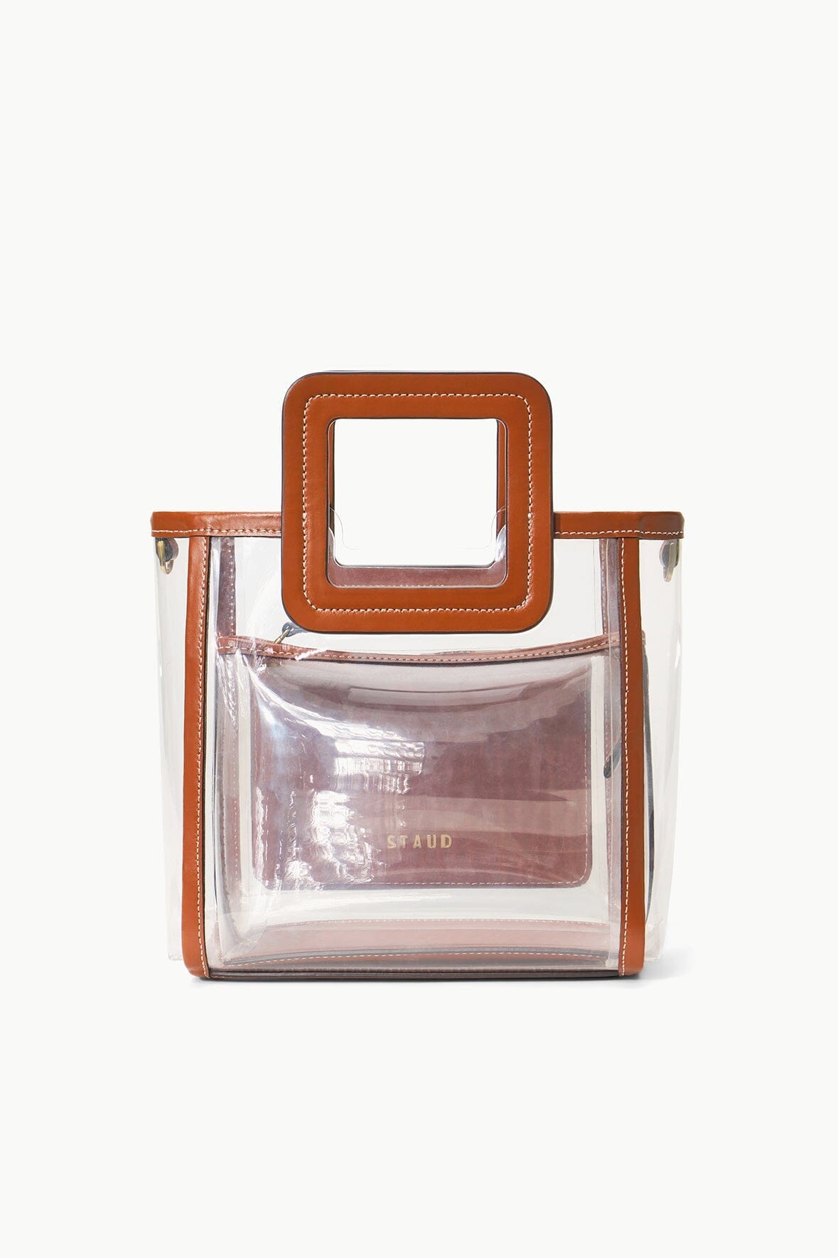 Clear PVC Mini Shirley Bag for Stadium Events | Tan Leather Trim