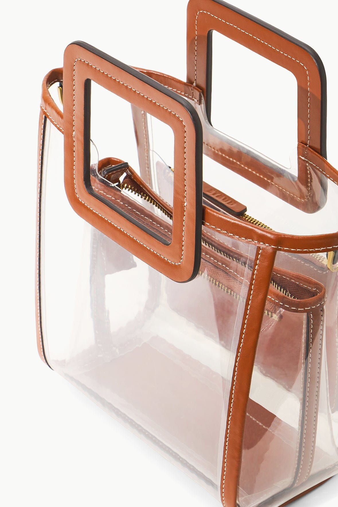 Clear PVC Mini Shirley Bag for Stadium Events | Tan Leather Trim