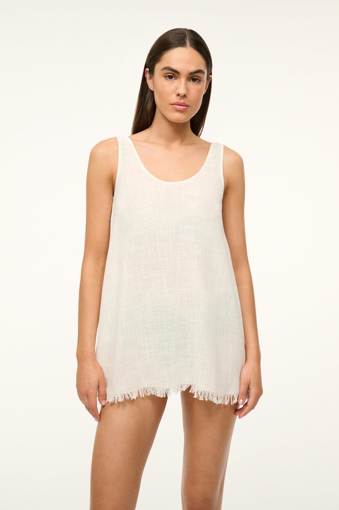 Sheer Gauze Mini Cover-Up Dress with Frayed Hem | Tillie Buttercream