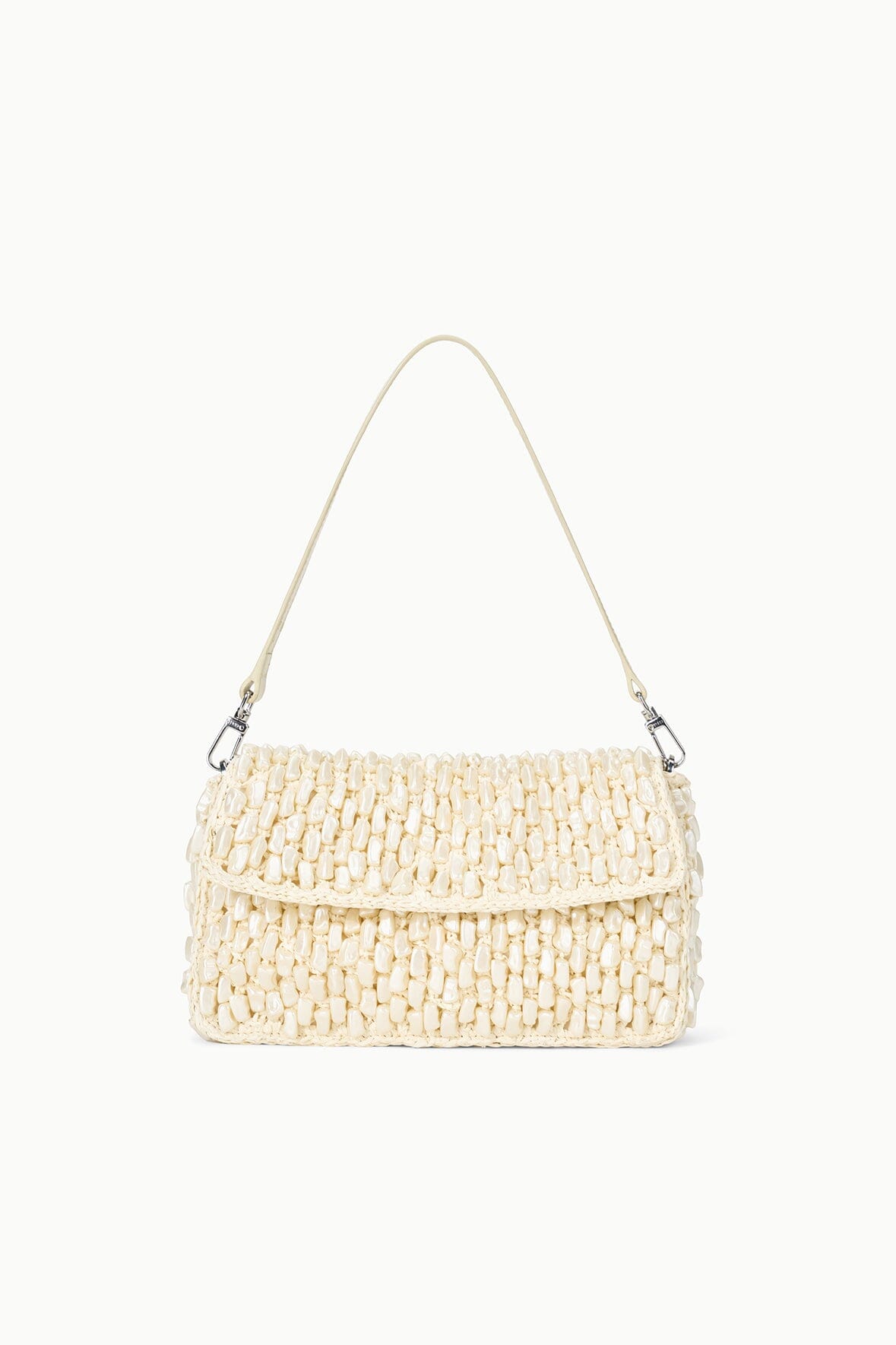 Beaded Shoulder Bag with Detachable Handle & Zip Pocket | Timmy Cream