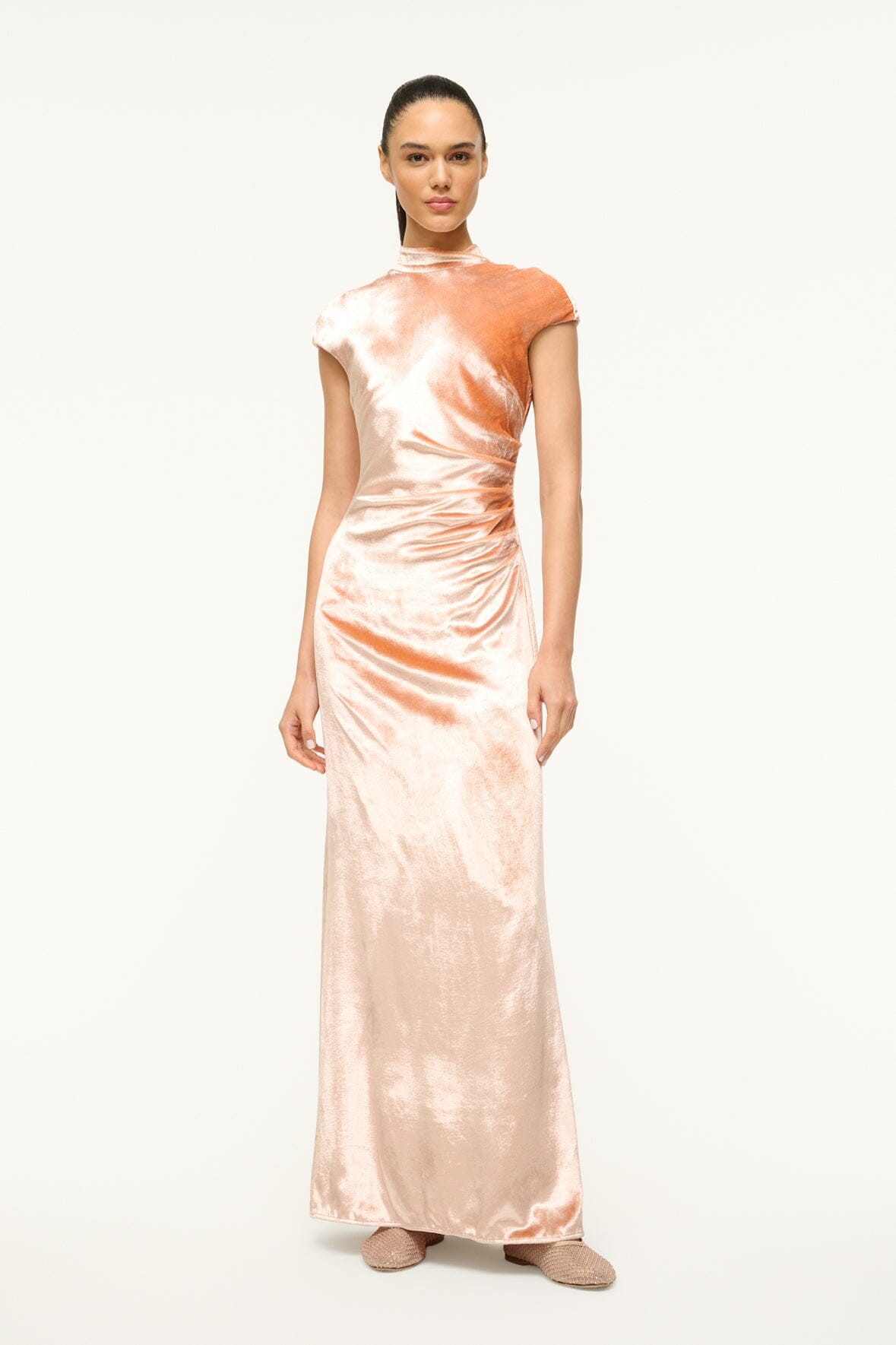 Mock Neck Gown with Cap Sleeves & Open Back | Tina Dress Ash Rose