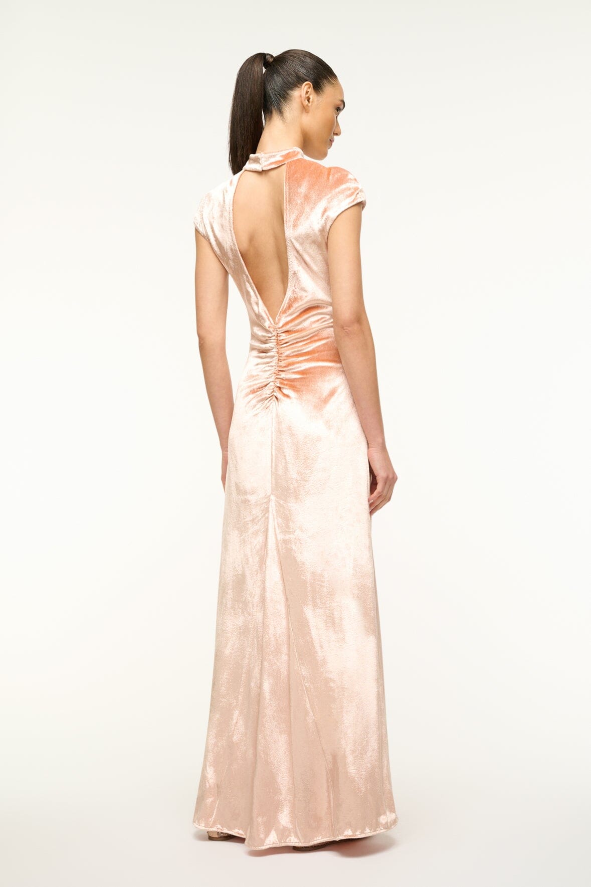 Mock Neck Gown with Cap Sleeves & Open Back | Tina Dress Ash Rose