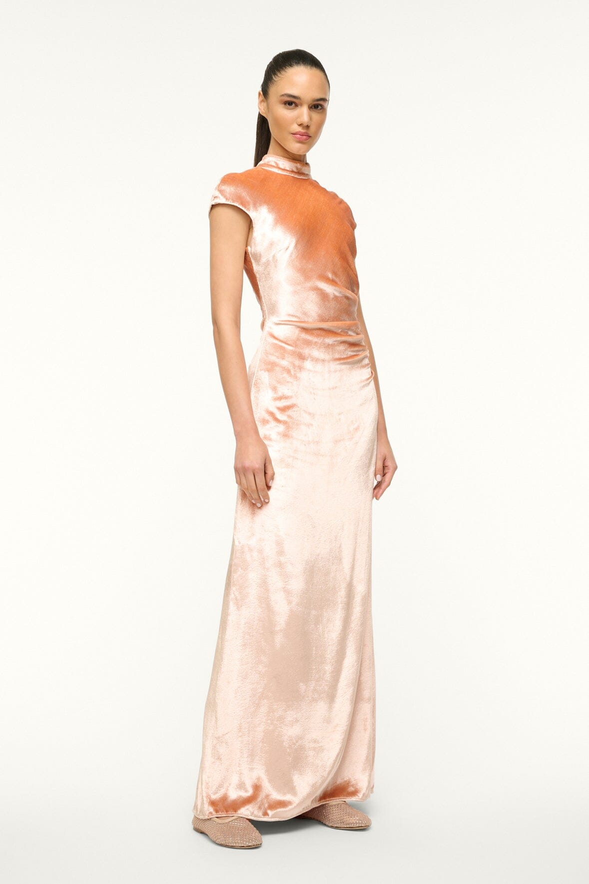 Mock Neck Gown with Cap Sleeves & Open Back | Tina Dress Ash Rose