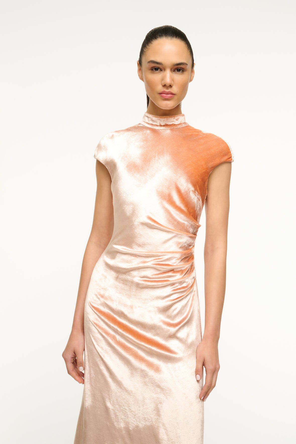 Mock Neck Gown with Cap Sleeves & Open Back | Tina Dress Ash Rose