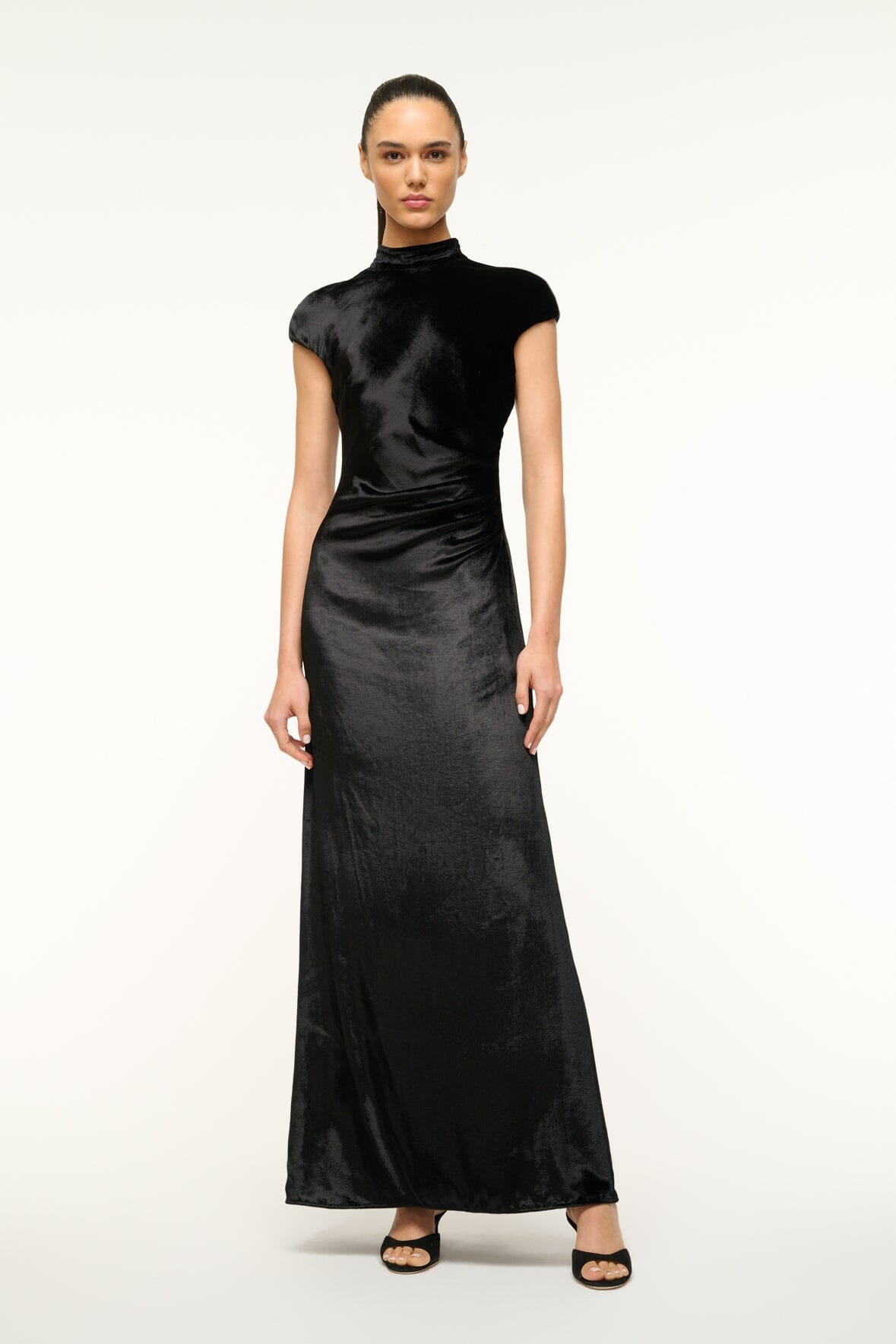 Mock Neck Gown with Open Back & Asymmetric Draping | Tina Dress