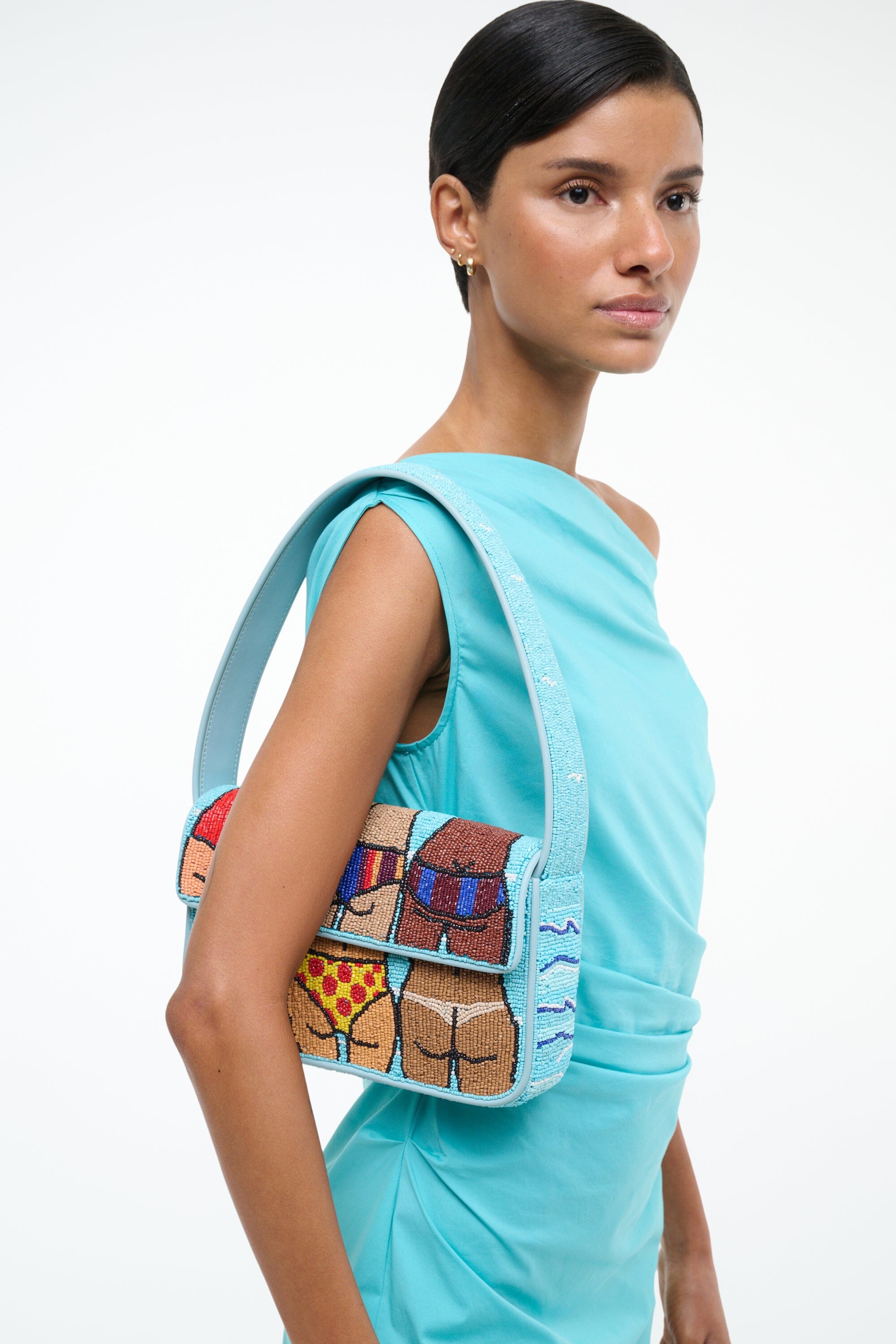 Hand-Beaded Shoulder Bag with Vegan Leather Piping | Tommy Beach Bums