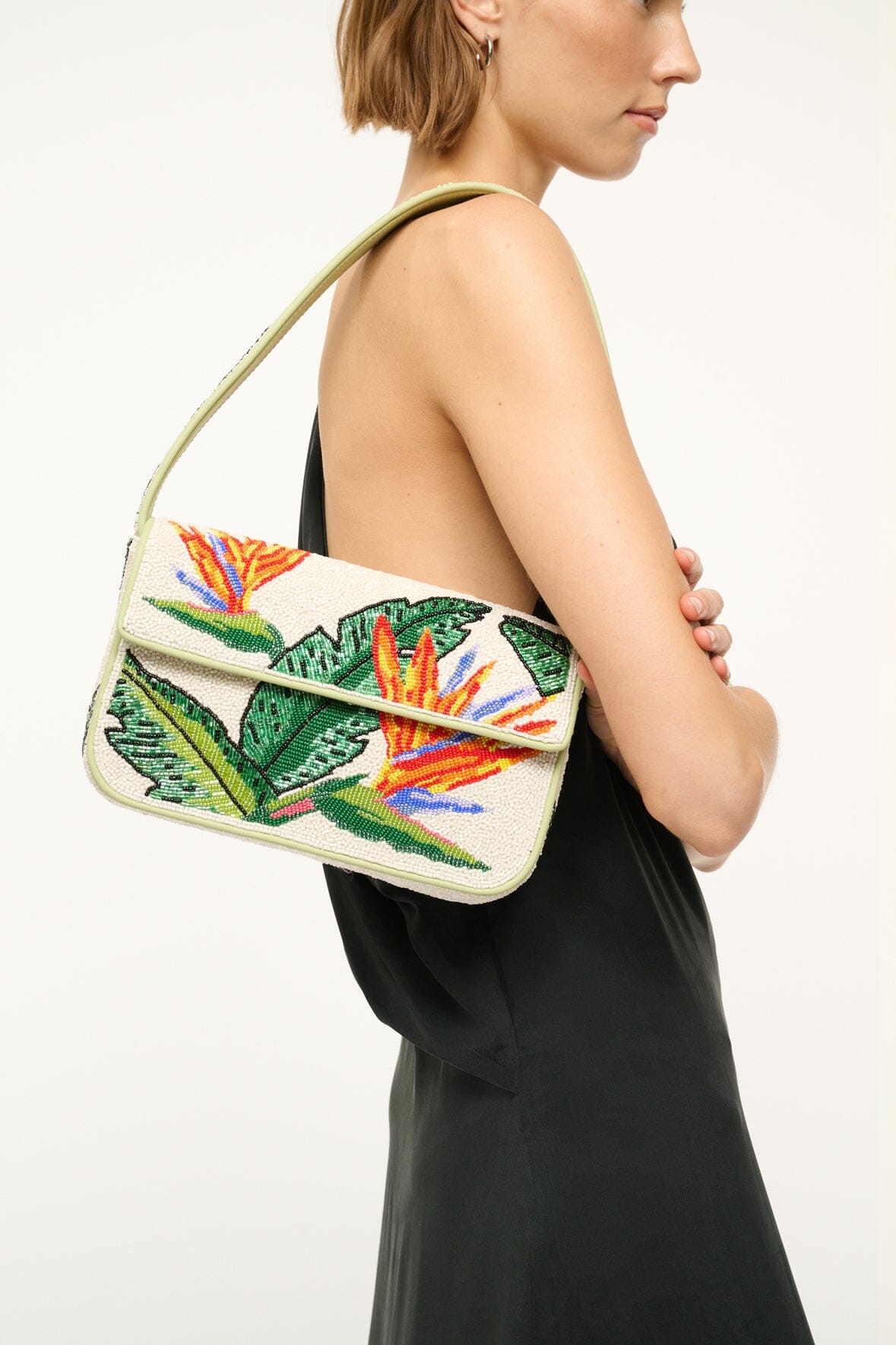 Hand-Beaded Shoulder Bag with Birds of Paradise Motif | Tommy