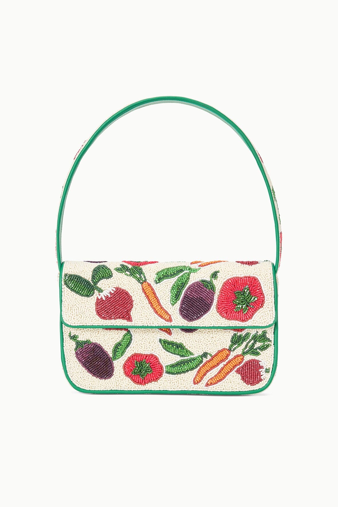 Hand-Beaded Shoulder Bag with Vegan Leather Piping | Tommy Crudite