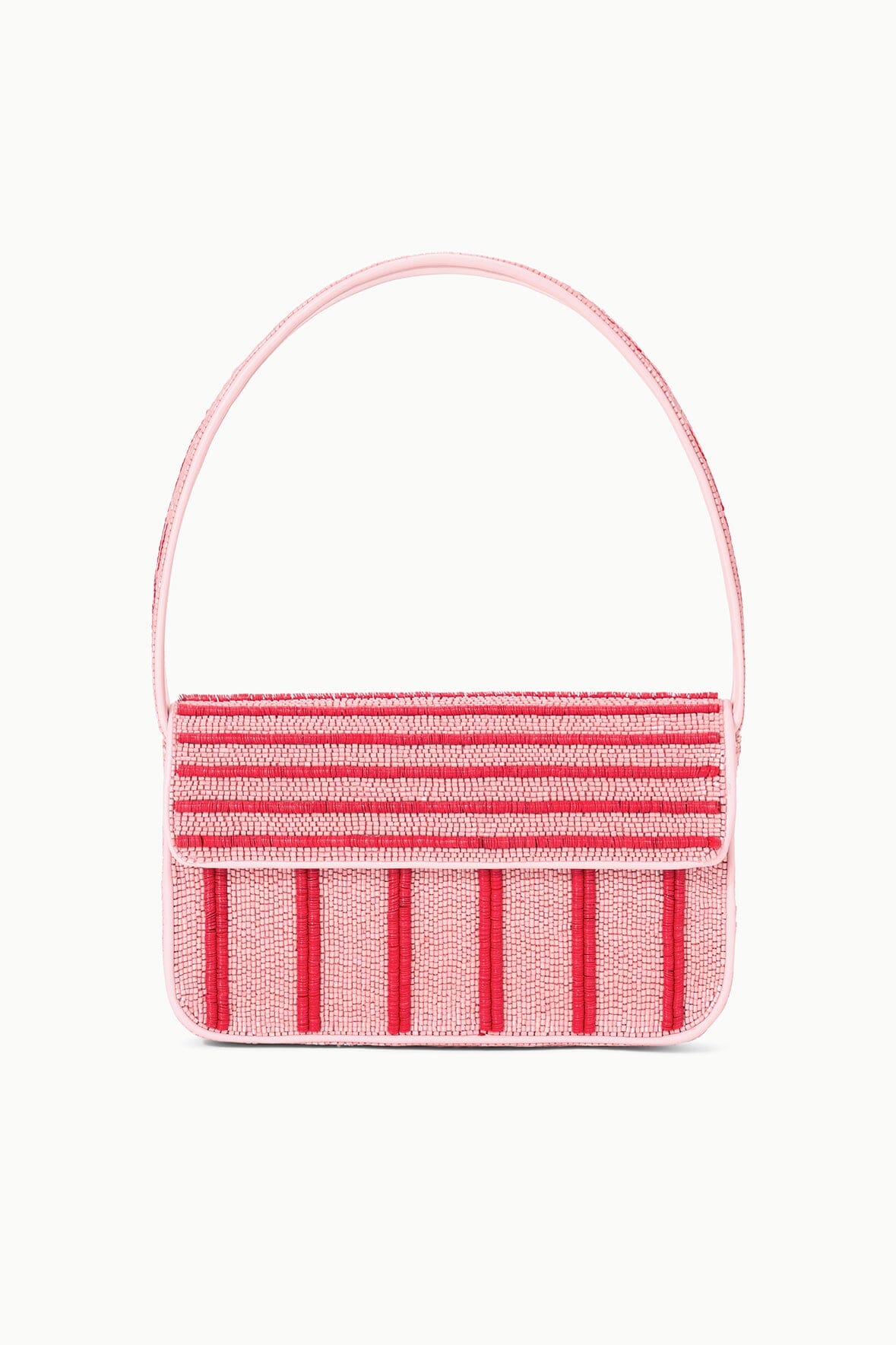 Hand-Beaded Shoulder Bag with Vegan Leather Piping | Tommy Montauk Stripe