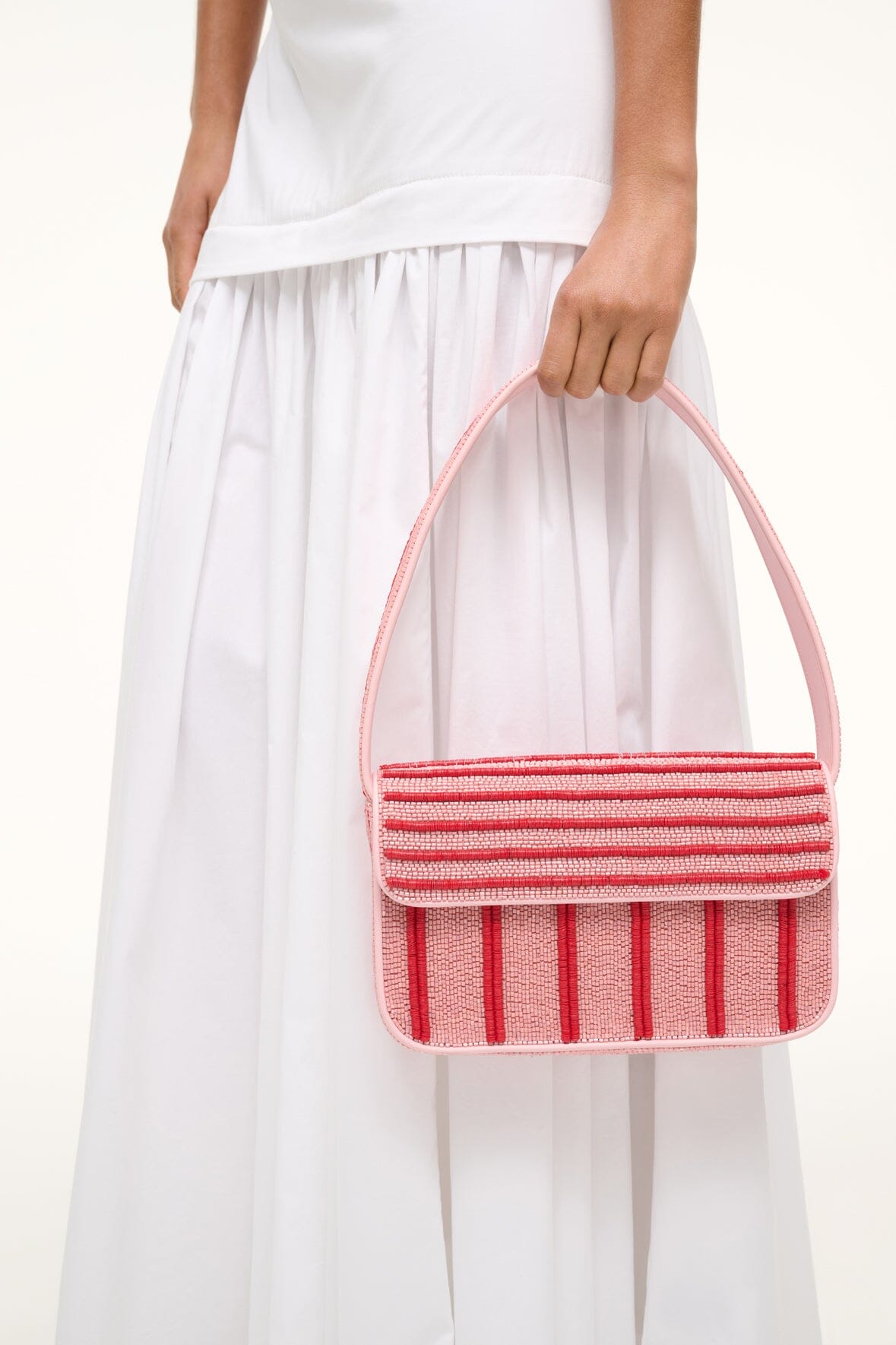 Hand-Beaded Shoulder Bag with Vegan Leather Piping | Tommy Montauk Stripe