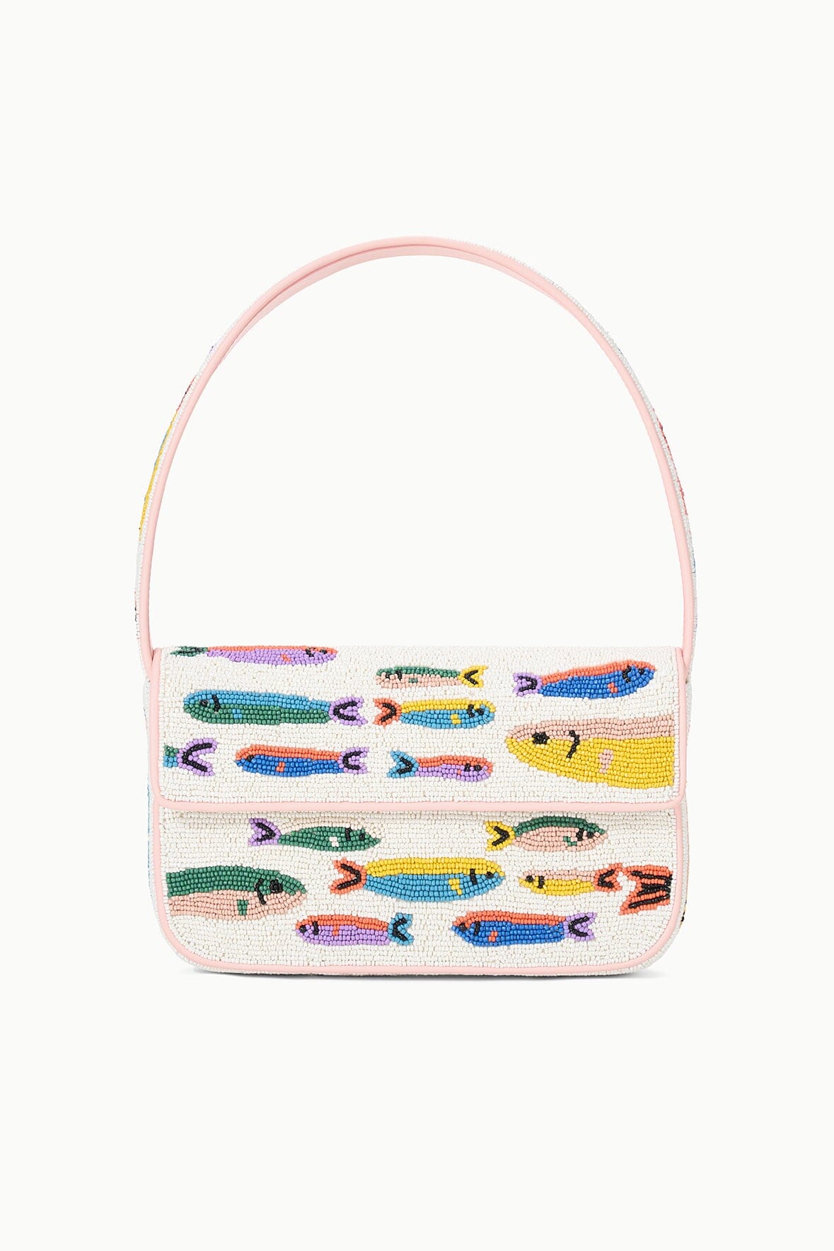 Hand-Beaded Shoulder Bag with Vegan Leather Piping | Tommy Sardine Motif