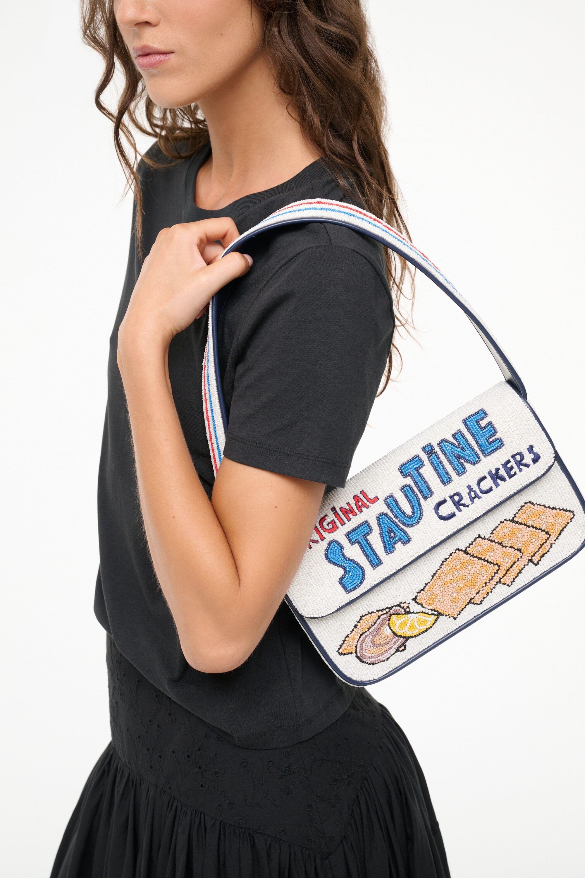 Hand-Beaded Shoulder Bag with Vegan Leather Piping | Tommy by Stautines