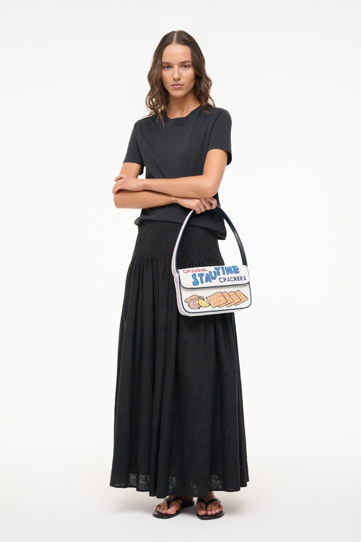 Hand-Beaded Shoulder Bag with Vegan Leather Piping | Tommy by Stautines