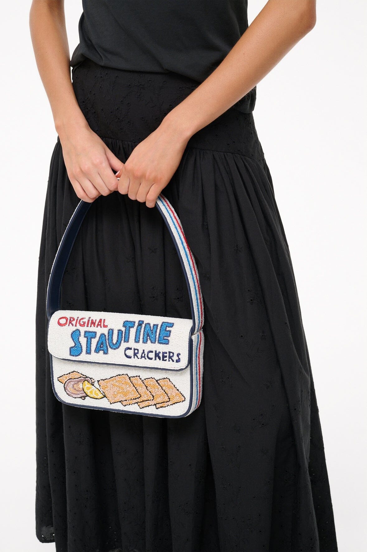 Hand-Beaded Shoulder Bag with Vegan Leather Piping | Tommy by Stautines