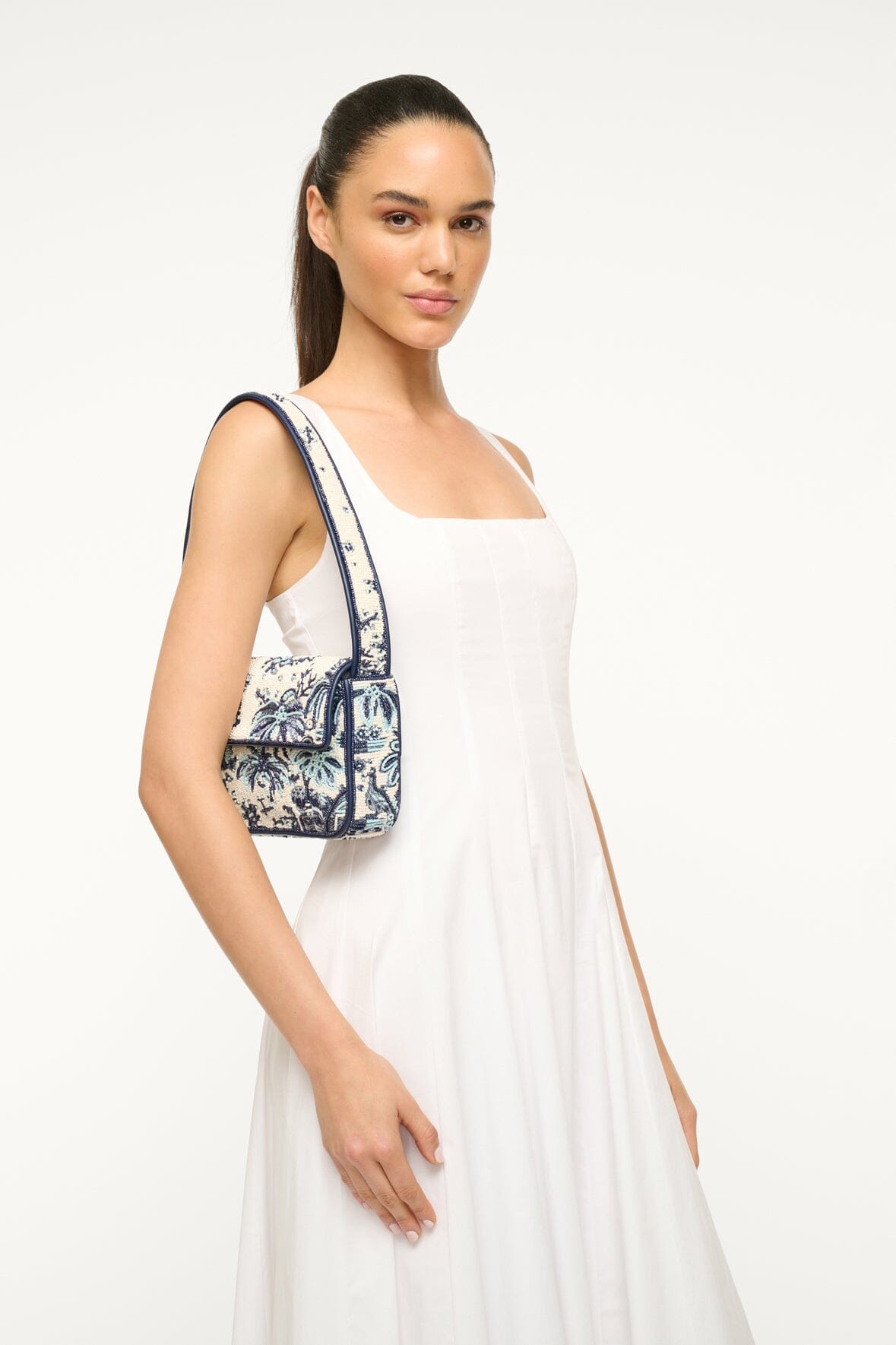 Hand-Beaded Shoulder Bag with Vegan Leather Piping | Tommy Toile de Pup