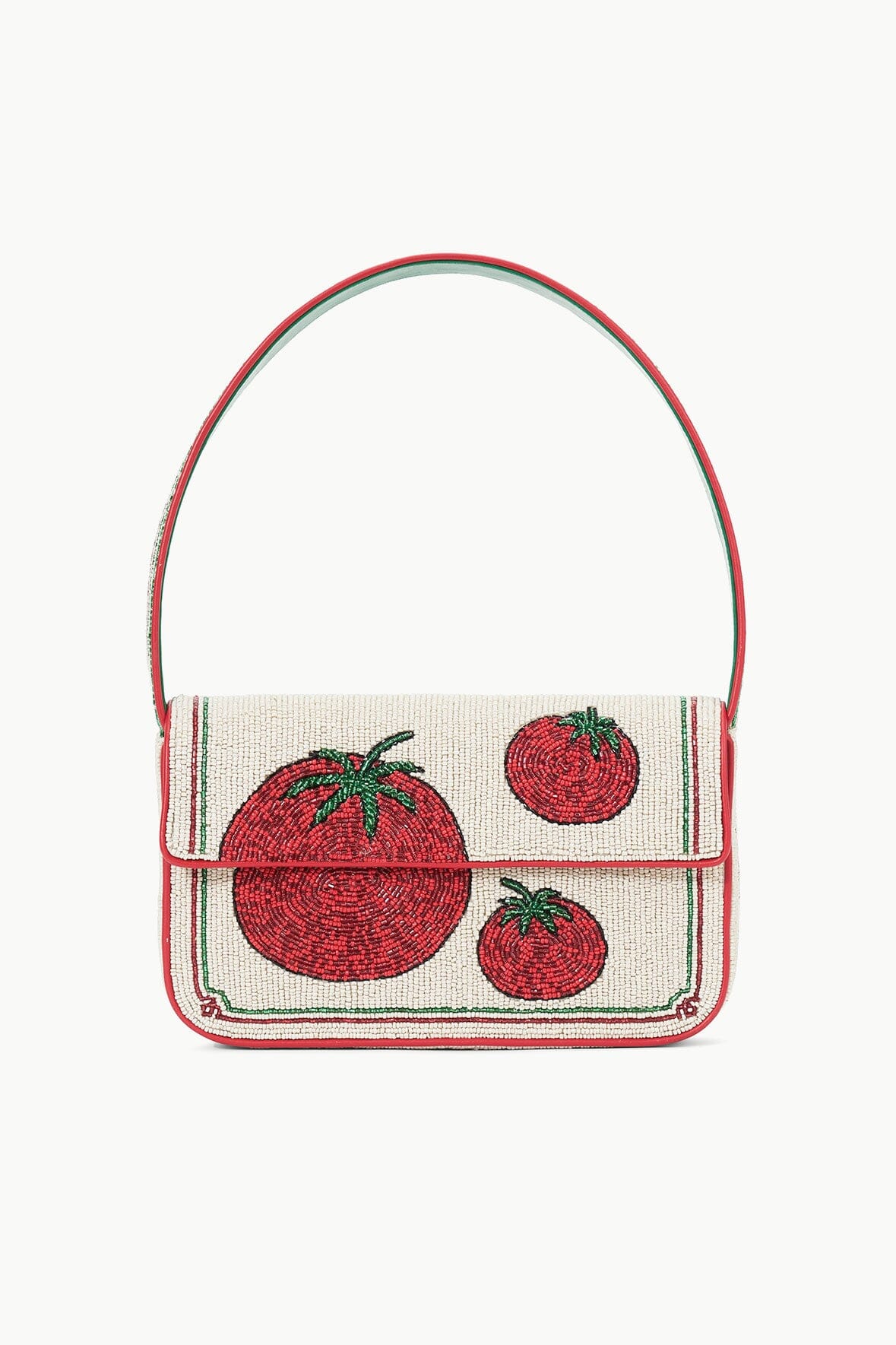 Tommy Beaded Handbag with Tomato Print & Spaghetti Detail | Staud