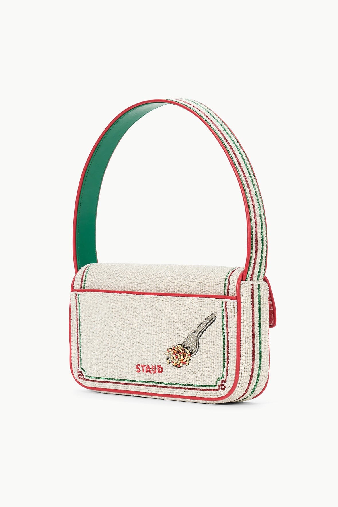 Tommy Beaded Handbag with Tomato Print & Spaghetti Detail | Staud
