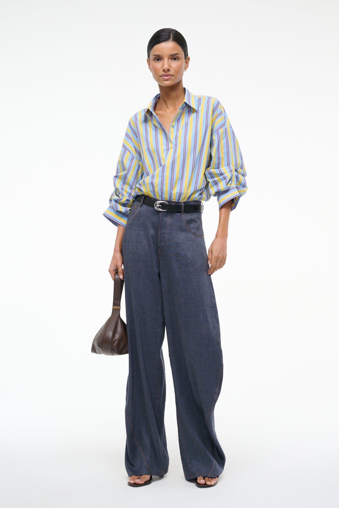 Oversized Cotton Poplin Shirt Bodysuit with Rolled Cuffs | Traverse