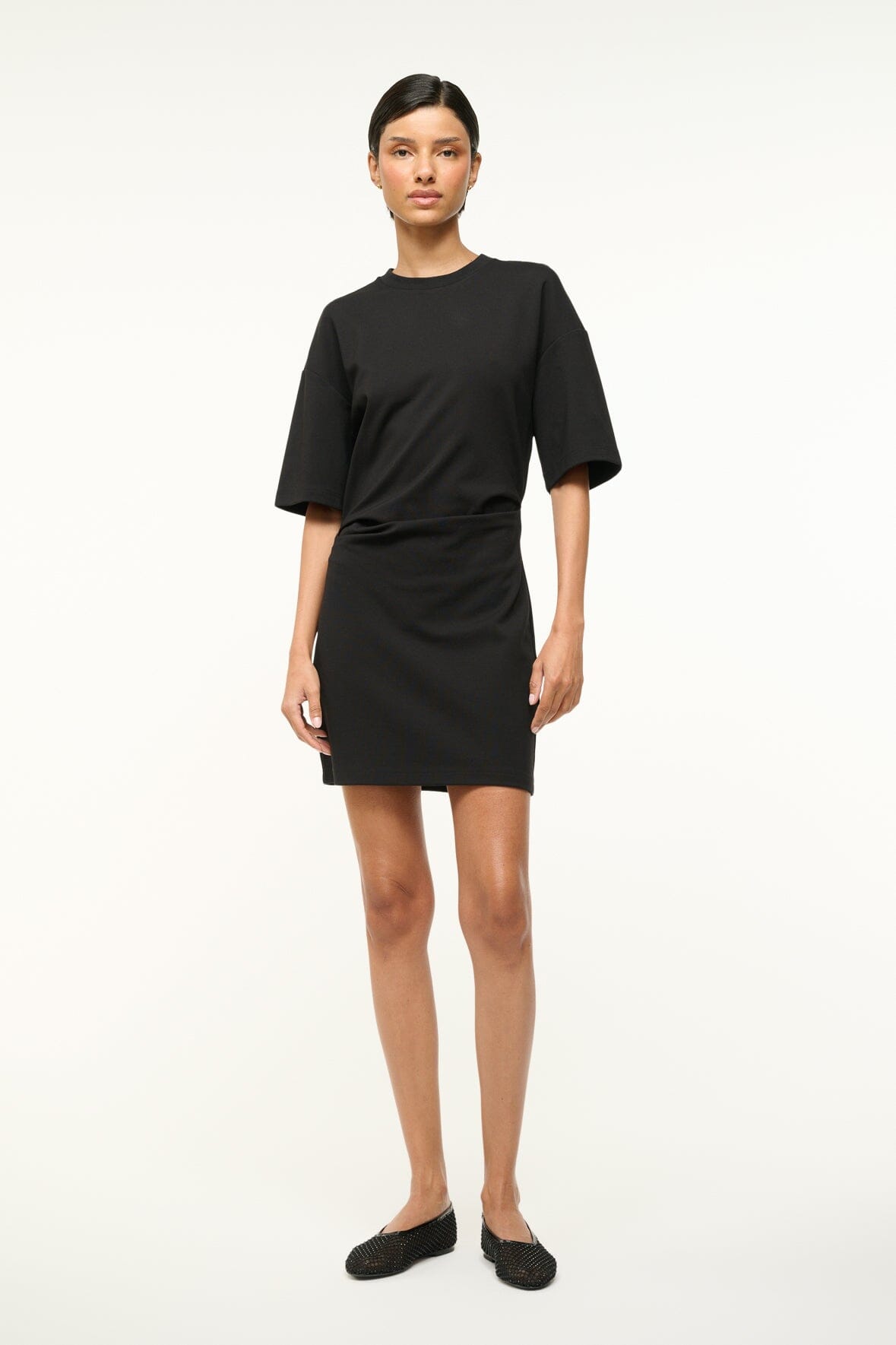 T-Shirt Mini Dress with Gathered Waist | Truman Black
