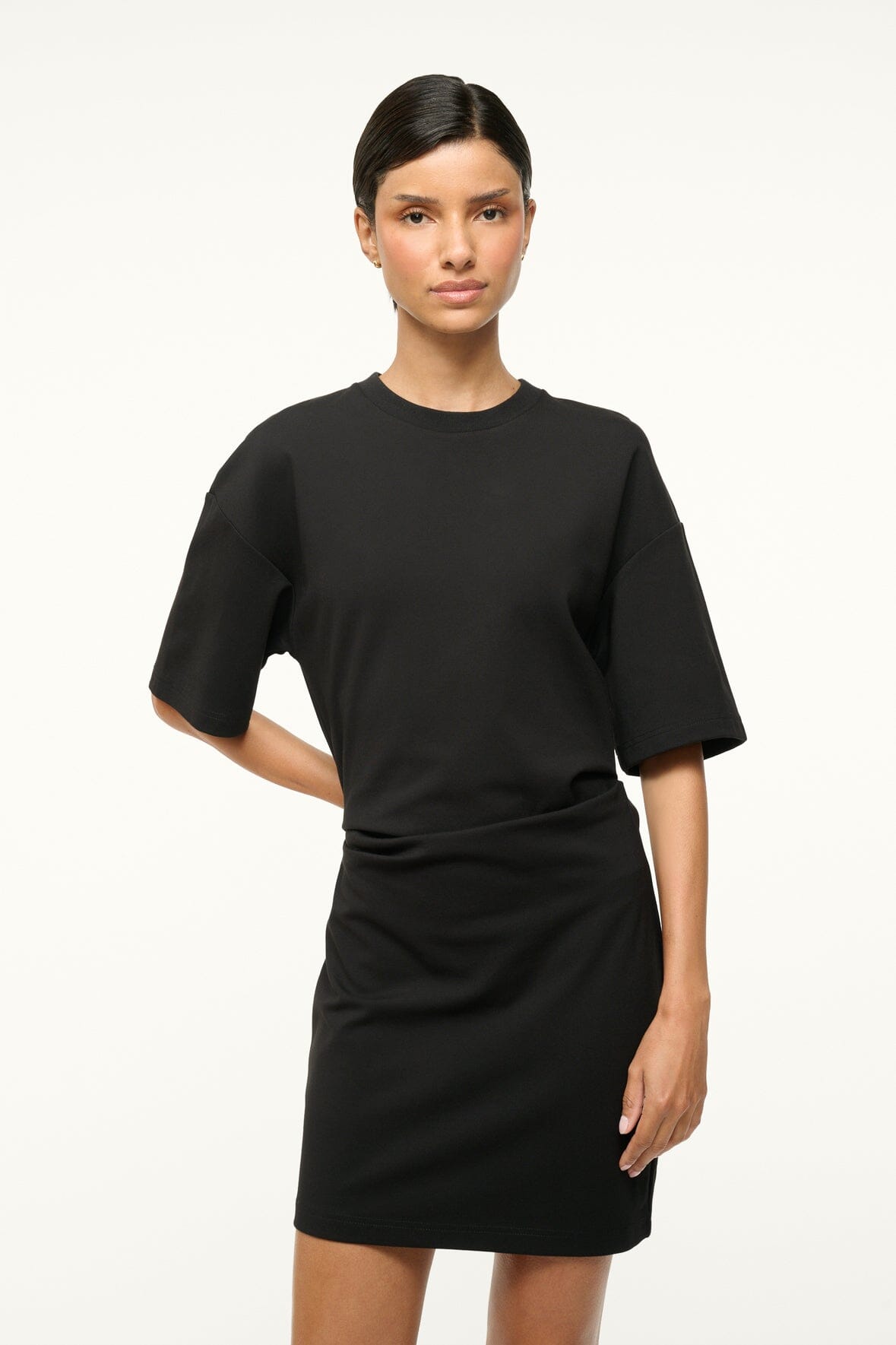 T-Shirt Mini Dress with Gathered Waist | Truman Black