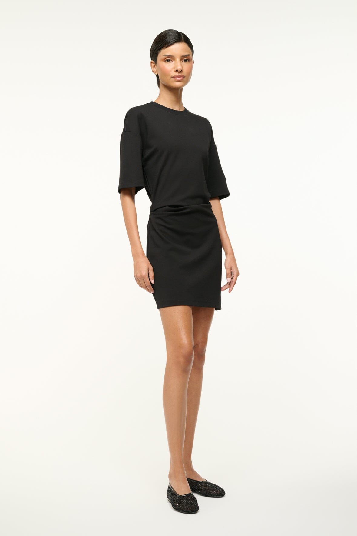 T-Shirt Mini Dress with Gathered Waist | Truman Black