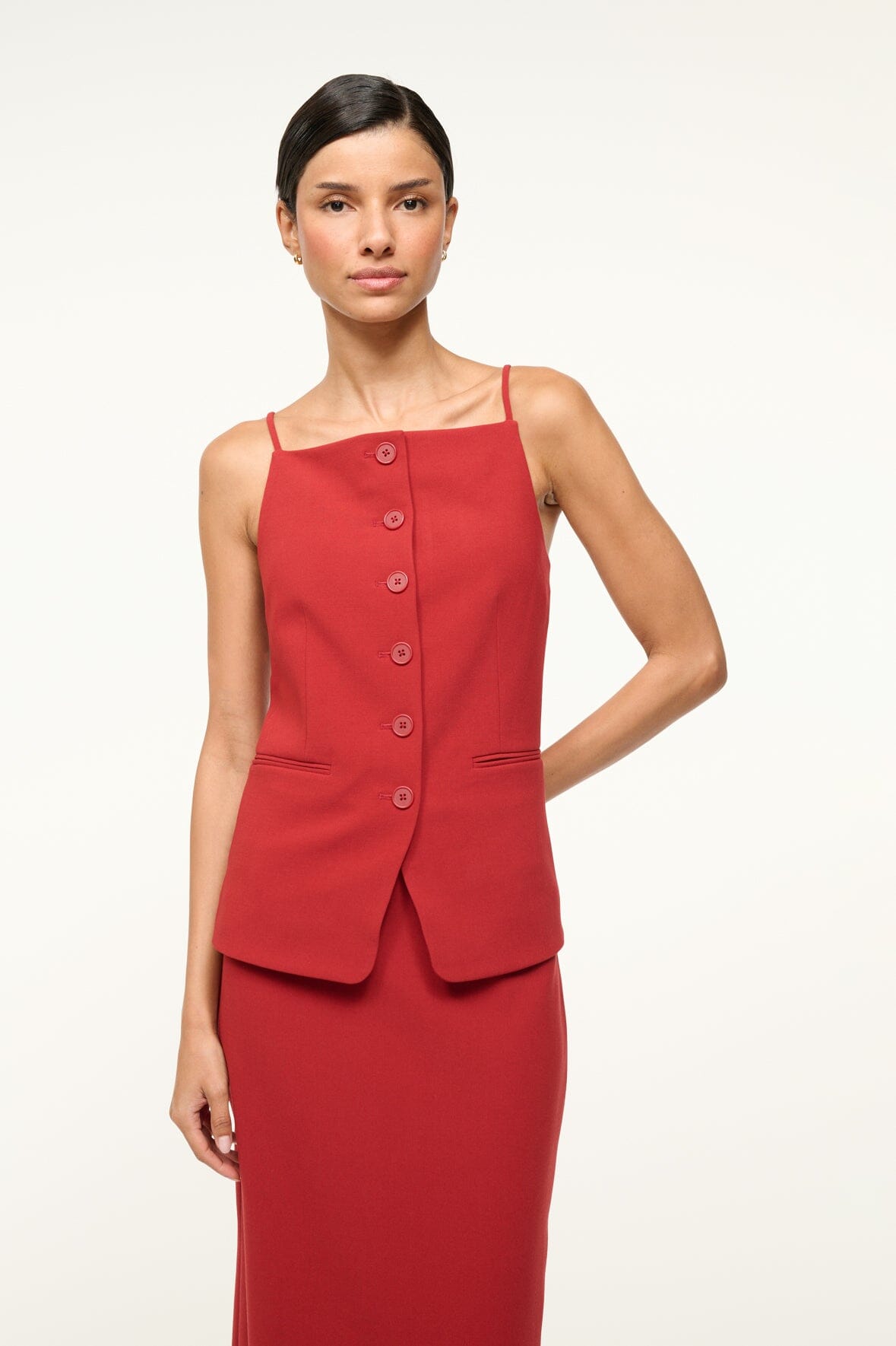 Tailored Tank Vest with Button Front & Square Neckline | Una Top