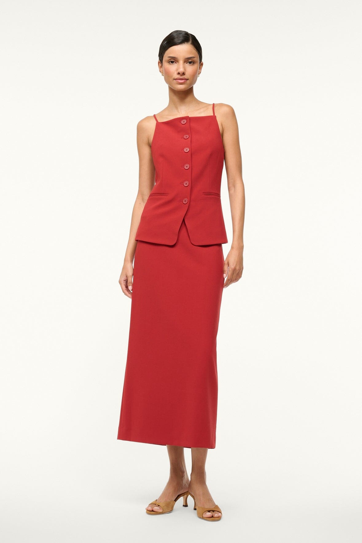 Tailored Tank Vest with Button Front & Square Neckline | Una Top