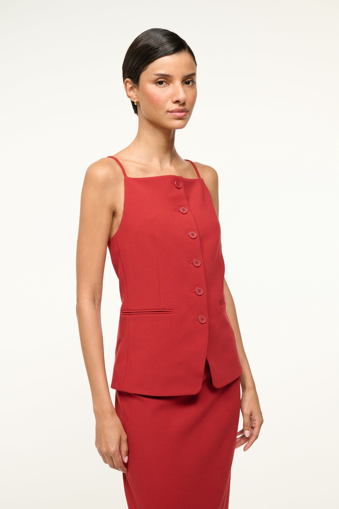 Tailored Tank Vest with Button Front & Square Neckline | Una Top