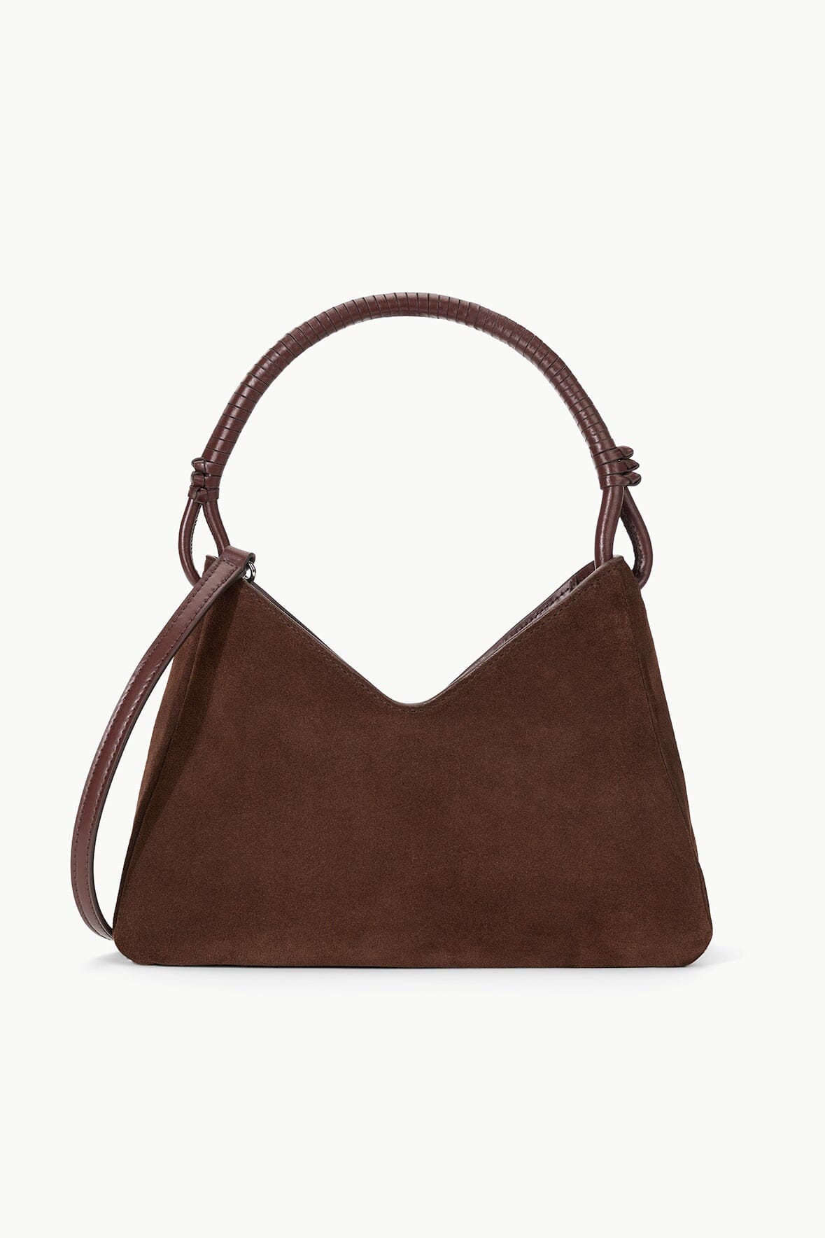 Minimal Shoulder Bag with Removable Crossbody Strap | Valerie Mahogany Suede
