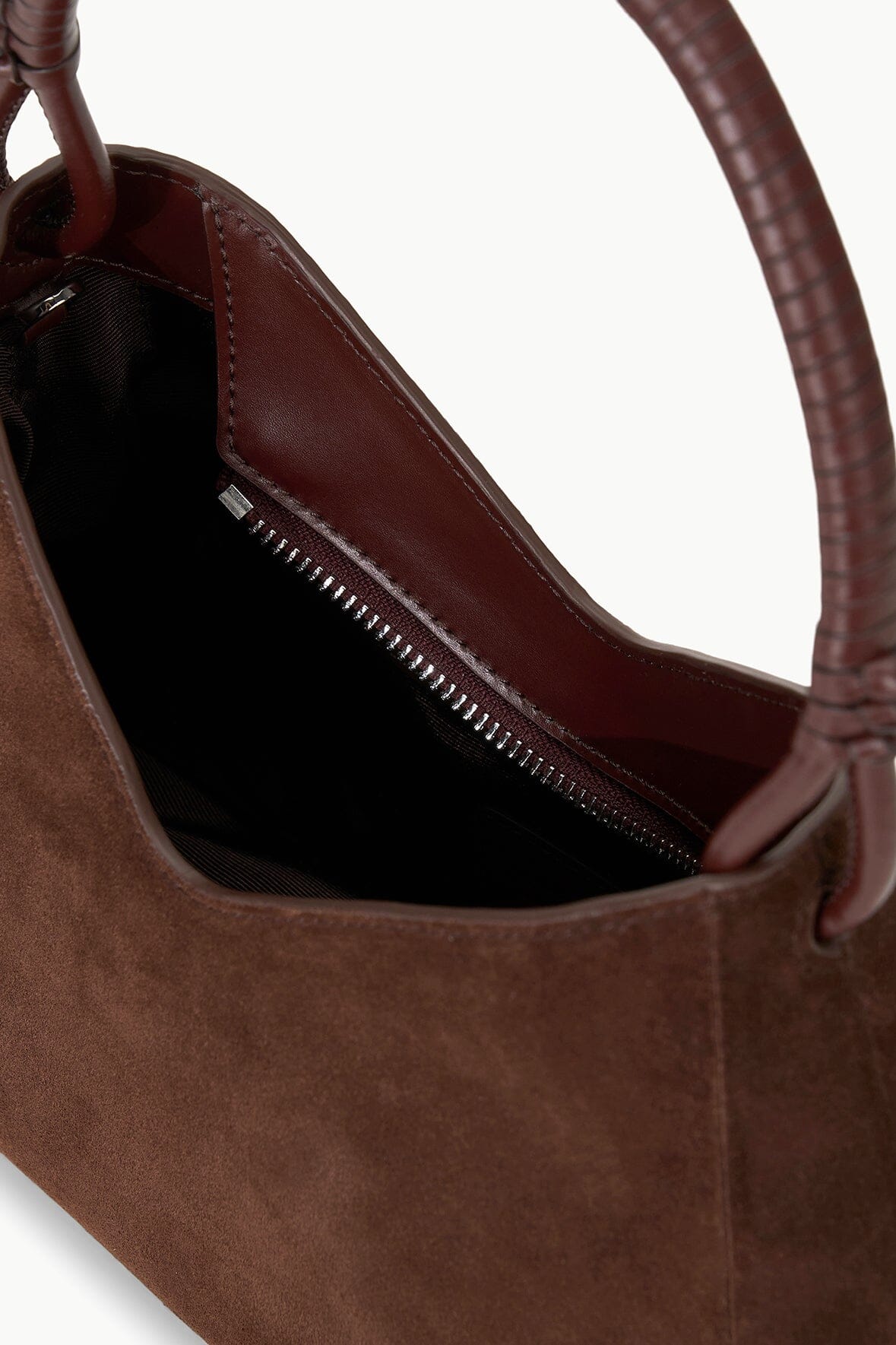 Minimal Shoulder Bag with Removable Crossbody Strap | Valerie Mahogany Suede
