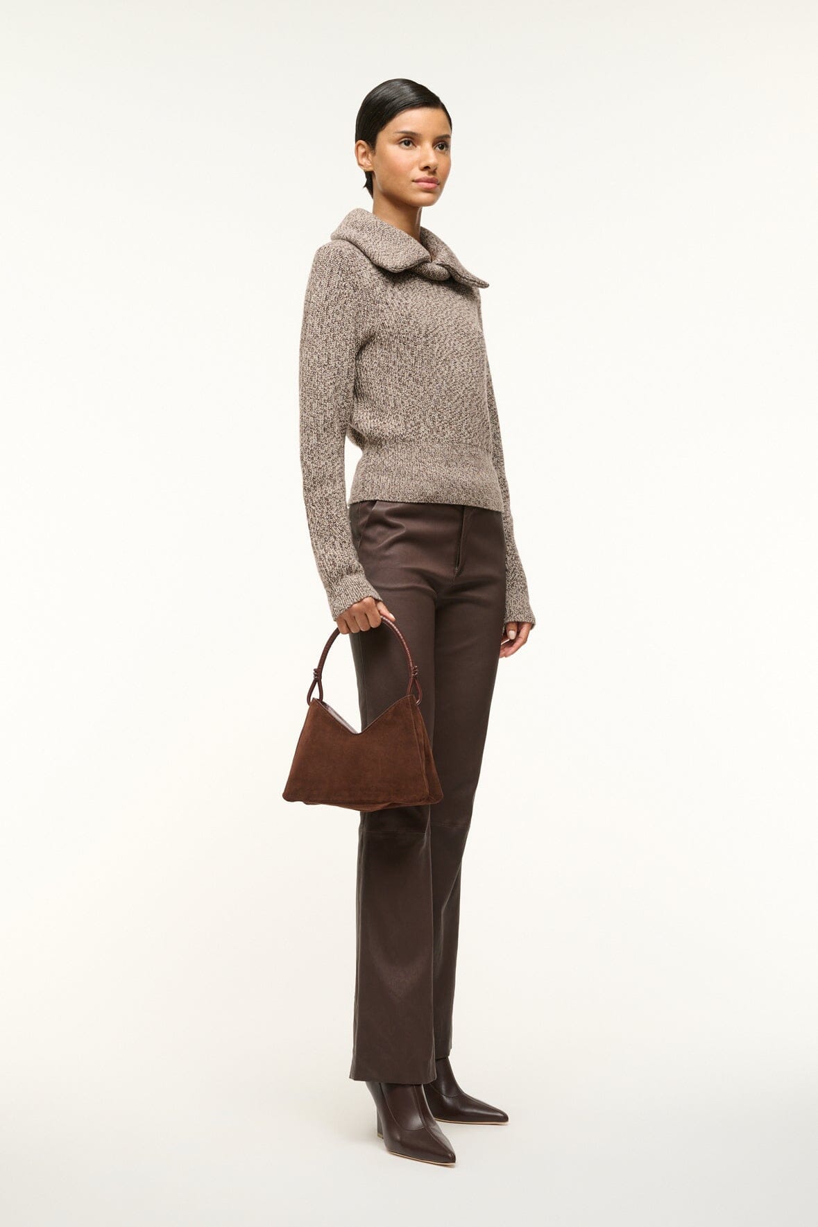 Minimal Shoulder Bag with Removable Crossbody Strap | Valerie Mahogany Suede