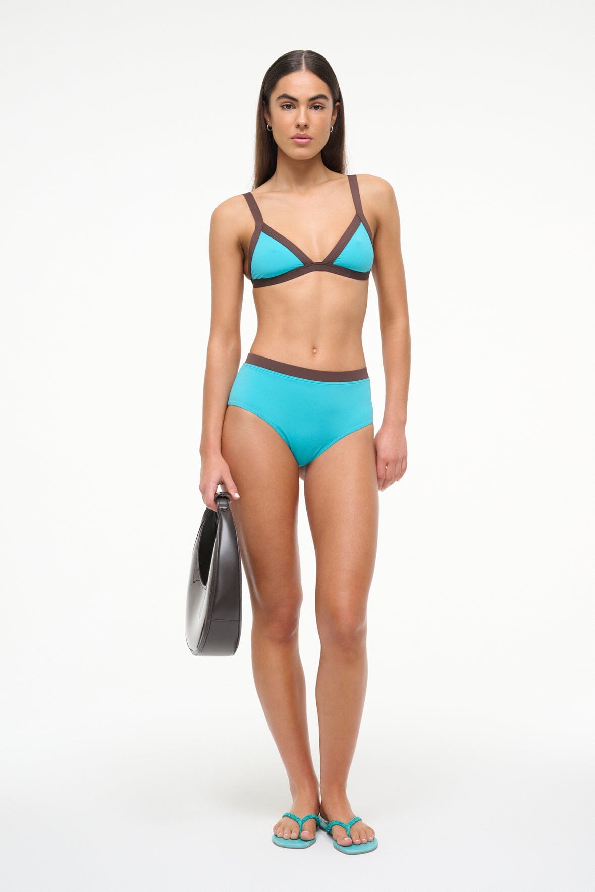 Minimal Triangle Bikini Top with Color Blocking | Ventura Teal Dark Chocolate