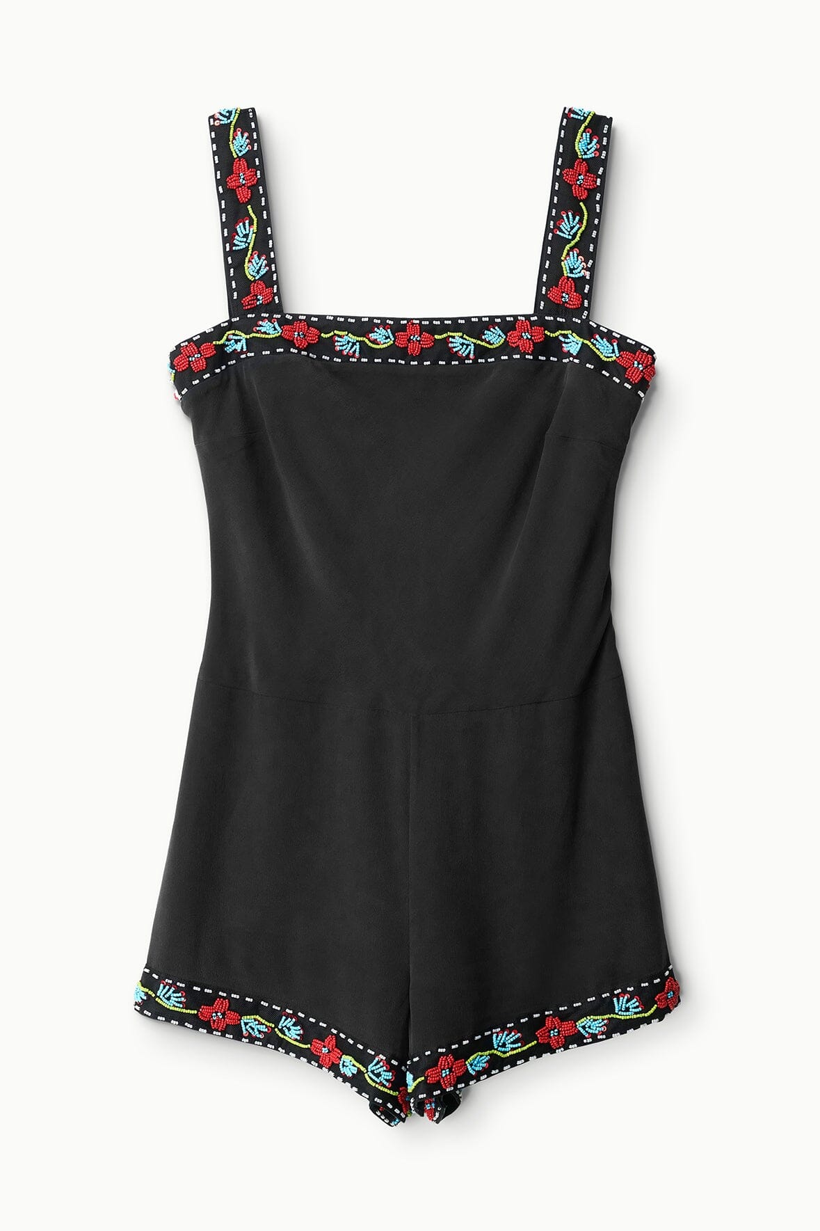 Silk Romper with Beaded Lace Trim | Veronica Black