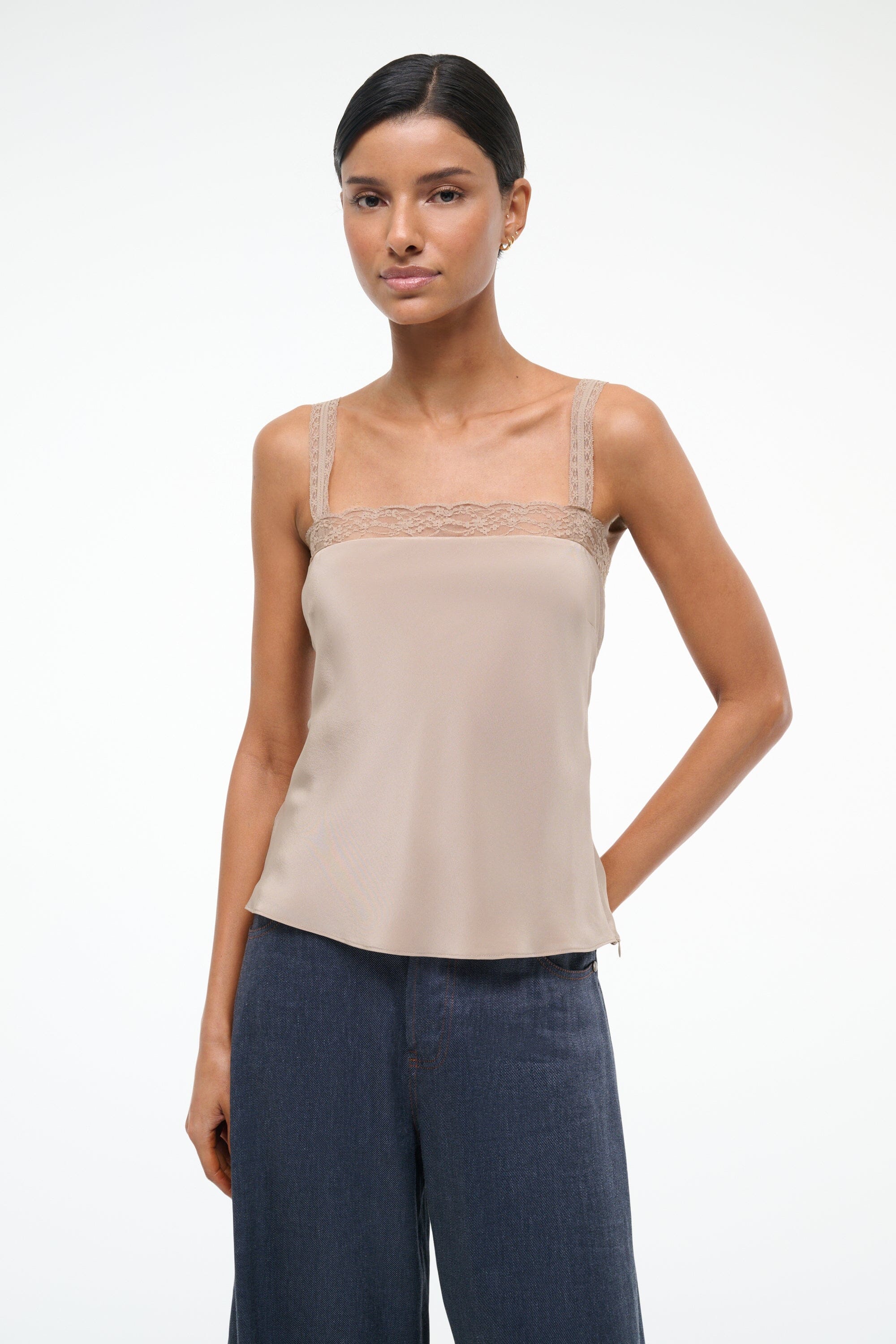 Lace Trim Silk Cami Top with Thin Straps | Veronica by Dune