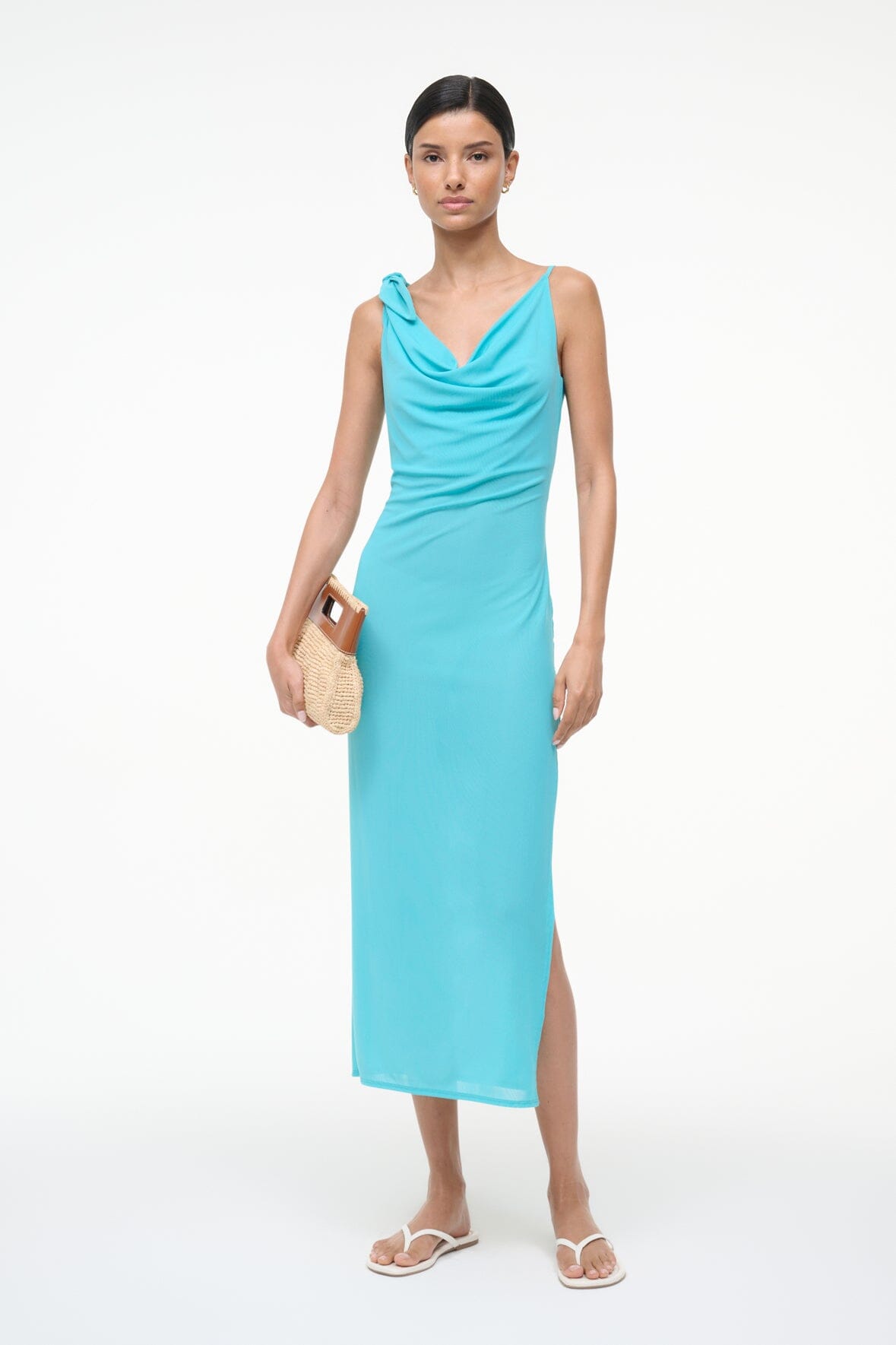 Fitted Cowl Neck Coverup Dress with Thigh Slit | Vienna Teal