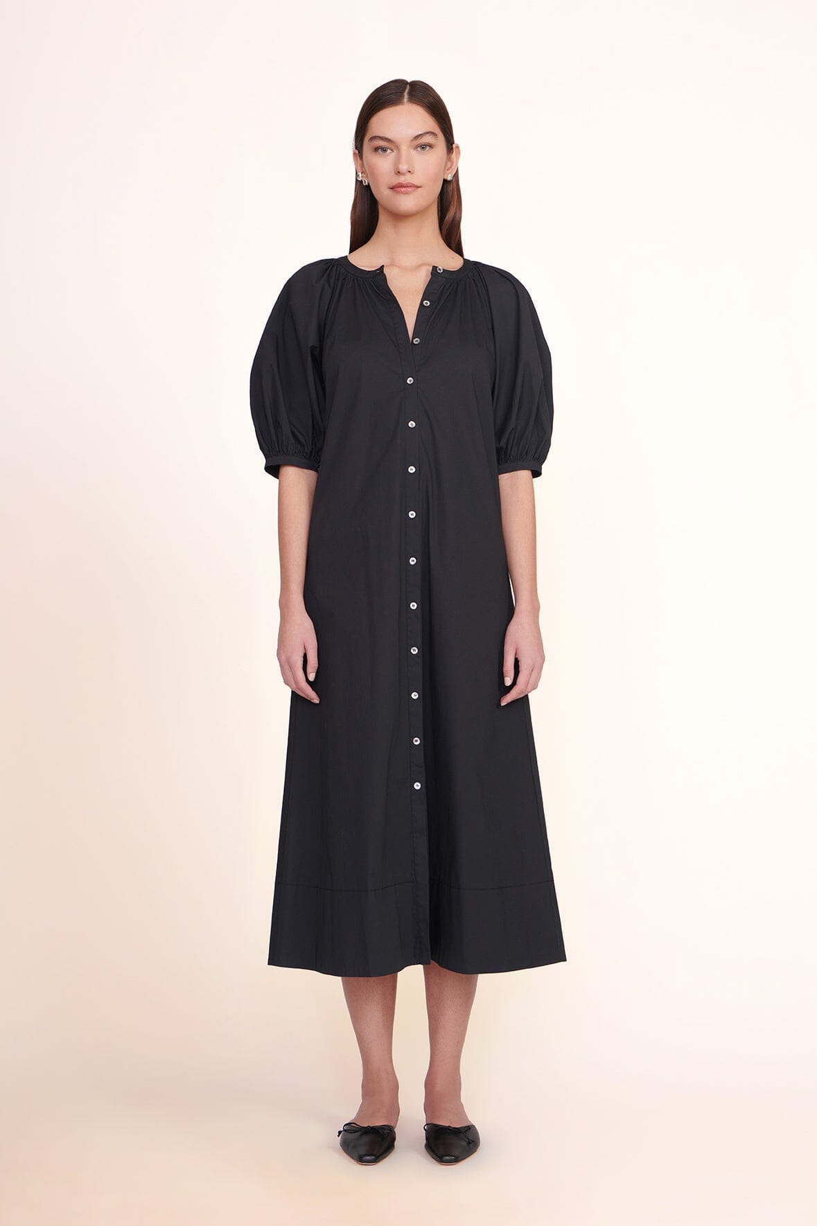 Oversized Cotton Poplin Dress with Balloon Sleeves & Pockets | Vincent