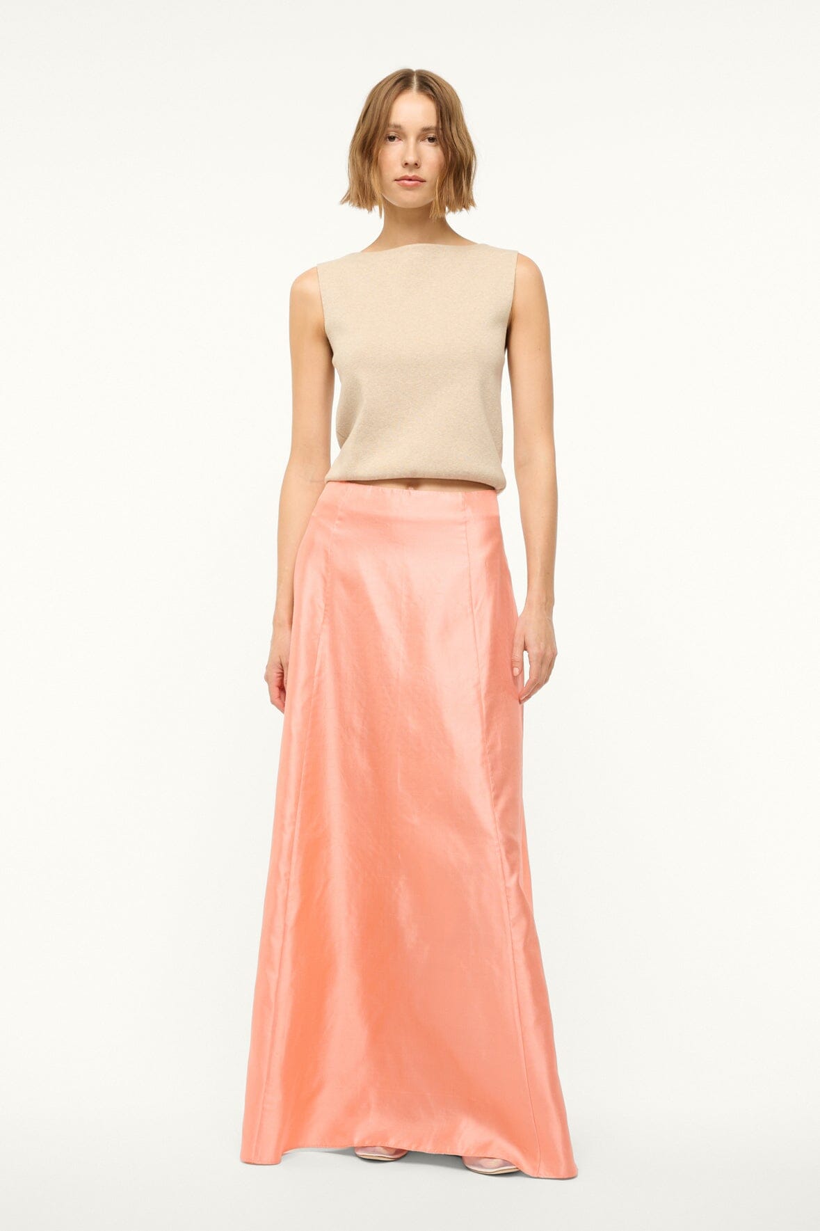 Silk Dupioni Maxi Skirt with Back Zipper | Vincenzo Carnation