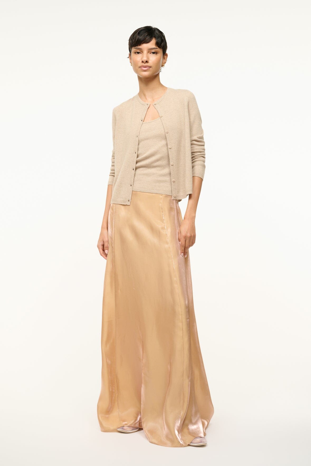 Rose Gold A-Line Maxi Skirt with Back Zipper | Vincenzo Organza