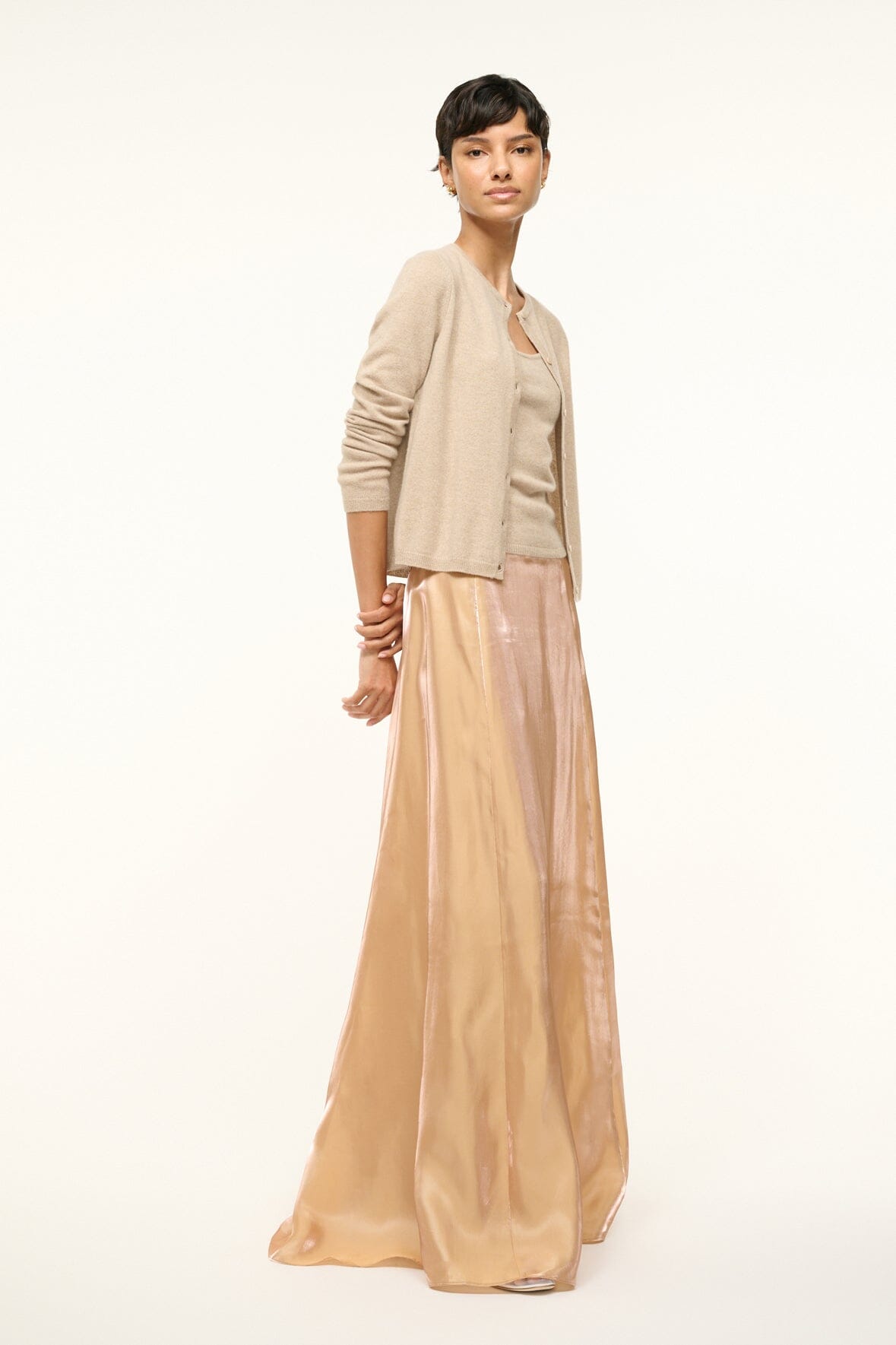 Rose Gold A-Line Maxi Skirt with Back Zipper | Vincenzo Organza