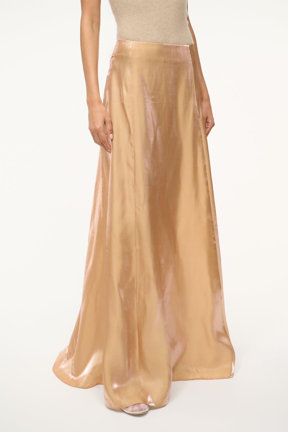 Rose Gold A-Line Maxi Skirt with Back Zipper | Vincenzo Organza