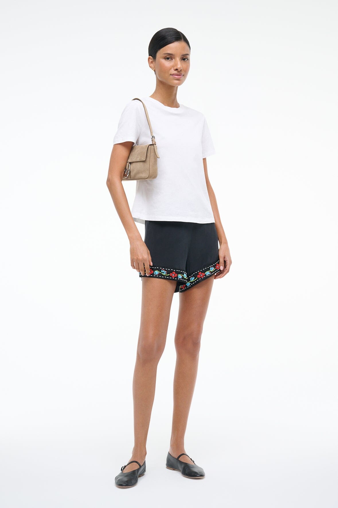 Silk Shorts with Beaded Trim | Von Silk Black